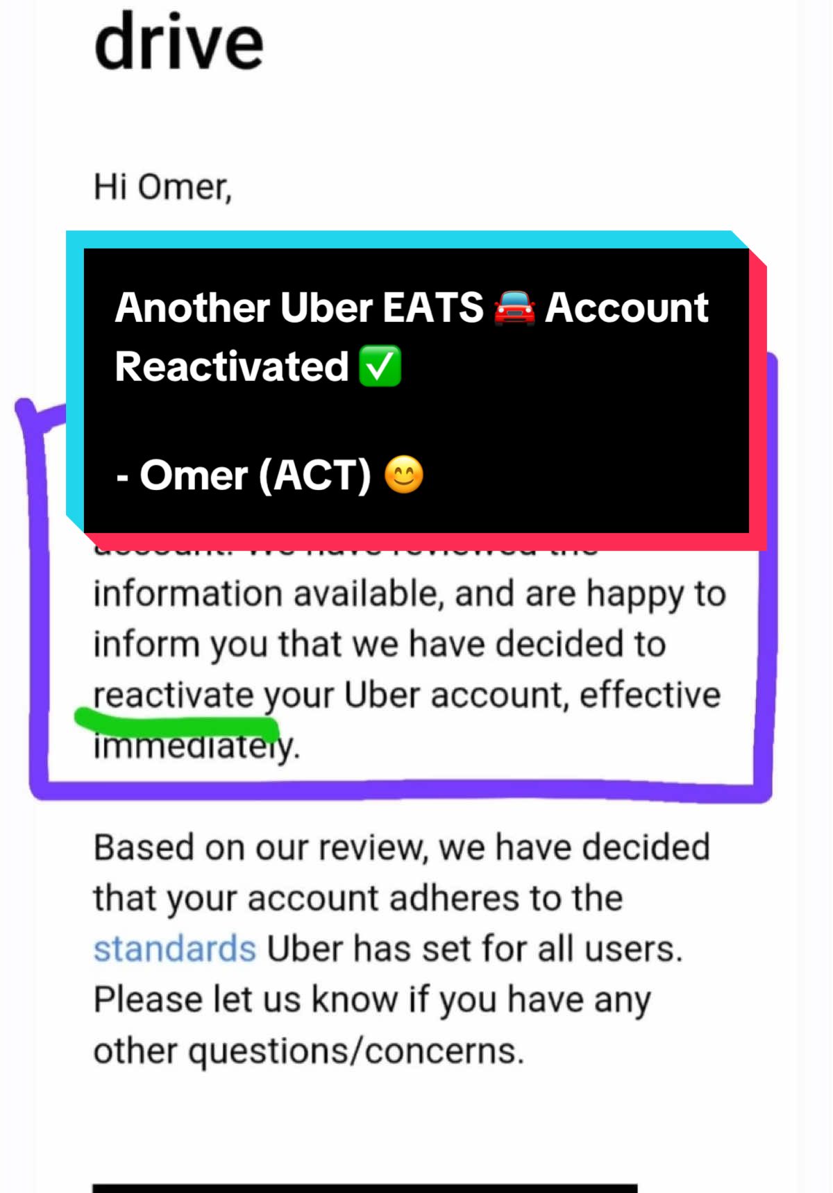 Another Uber EATS 🚘 Account Reactivated ✅  - Omer (ACT) 😊  Link in the Bio 👆to Reactivate your Uber Account ✅  #uber #uberdriver #uberdriving #uberaccountissue #uberhelp #ubersydney #rideshare #fyp #foryoupage #uberindia #ubermelbourne #ubereats #uberaccountreactivation #uberaccountblocked #uberaccountreactivated 
