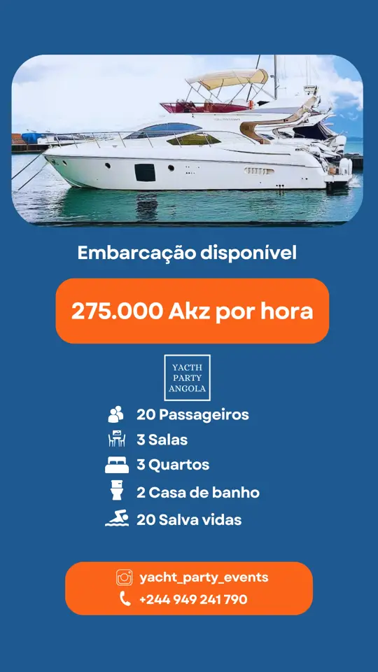 Aluguer de IATES de LUXO e motas de água a partir de 160.000 Akz +244 949241790 🇦🇴WhatsApp ▪️Organização eventos em alto-mar, recreio marítimo, pesca, motas de agua e muita diversão @yacht_party_angola #barco #iate #aluguerbarcos #mar #jetski #pesca #yachtparty #angola #viral_  #boat #yachtpartyangola 