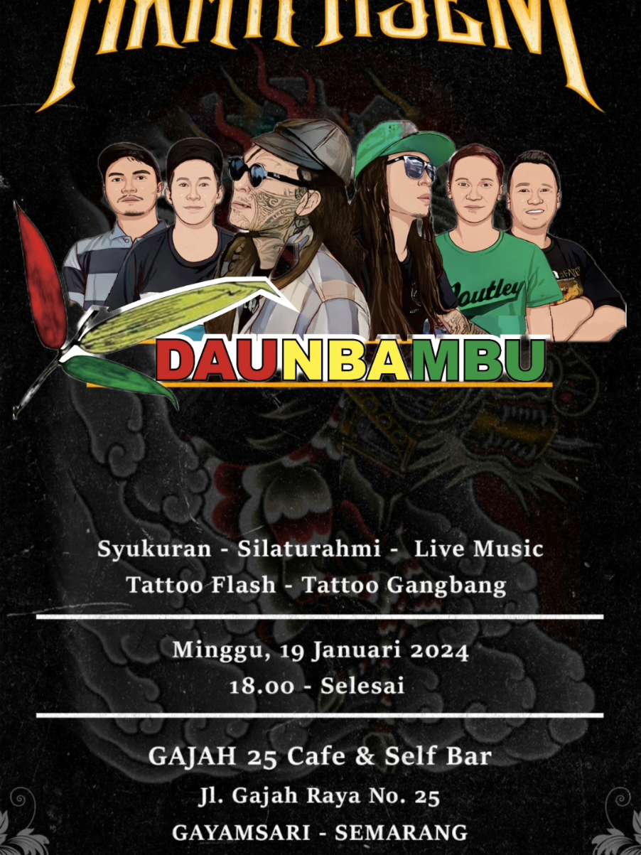 Anniversary Akar Asem ke 12Th minggu, 19 Januari 2025 18.00 - Selesai Gajah 25 Cafe & Self Bar Jl.Gajah raya No.25 Gayamsari Semarang.  #reggae #daunbambu #sedulurgimbal #sedulurgimbalindonesia #sedulurgimbaldaunbambu #gimbal #reggaeparty #akarasem #akarasem_semarang 