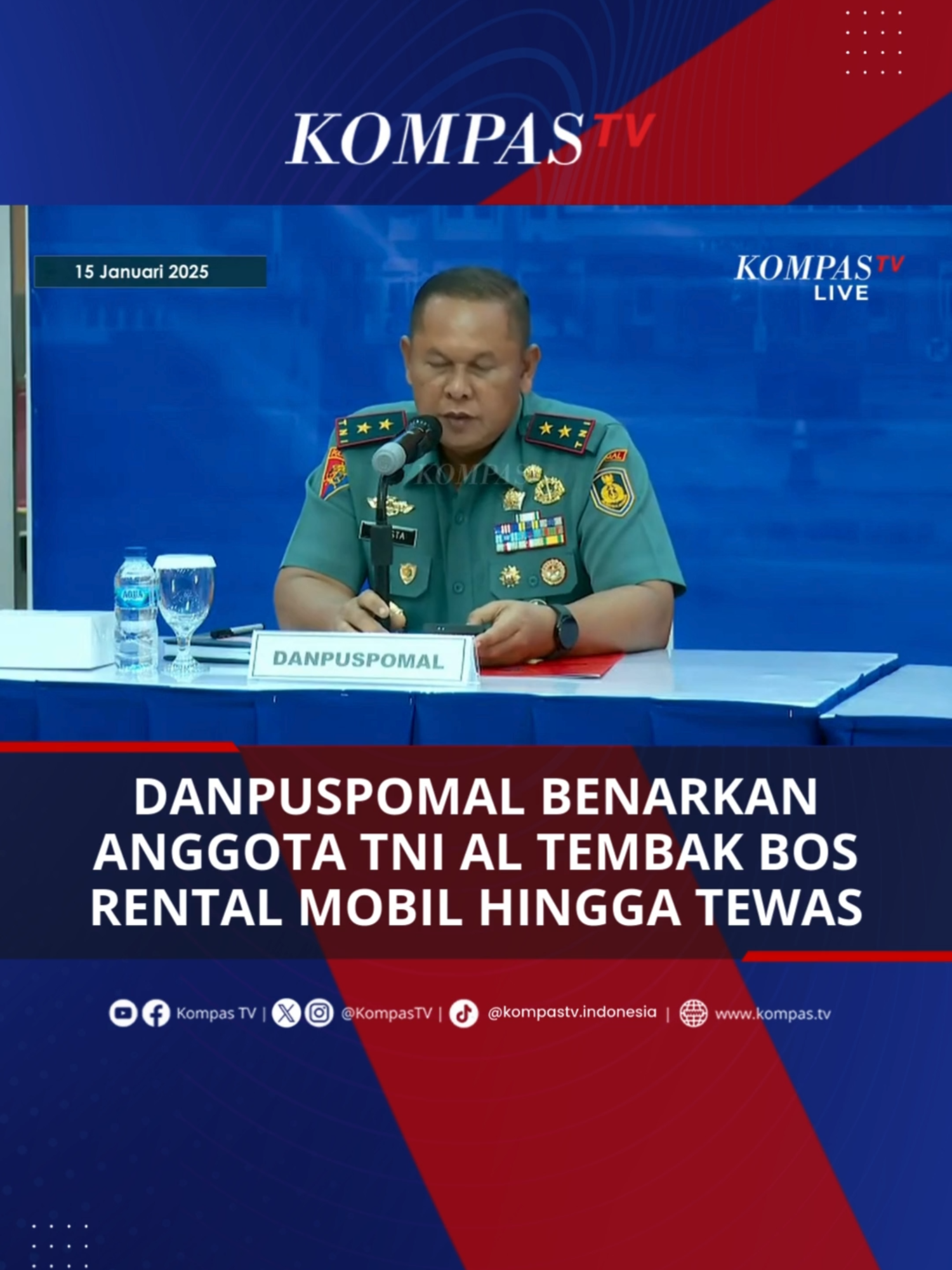 Danpuspomal Laksda TNI Samista membenarkan bahwa pelaku penembakan bos rental mobil hingga tewas di rest area Tol Tangerang-Merak merupakan anggota TNI Angkatan Laut (AL).  Hal itu disampaikan Laksda TNI Samista dalam konferensi pers di Jakarta, pada Rabu (15/1/2025). Simak selengkapnya video berikut ini, dan temukan juga berita terkini lainnya di www.kompas.tv  #TikTokBerita