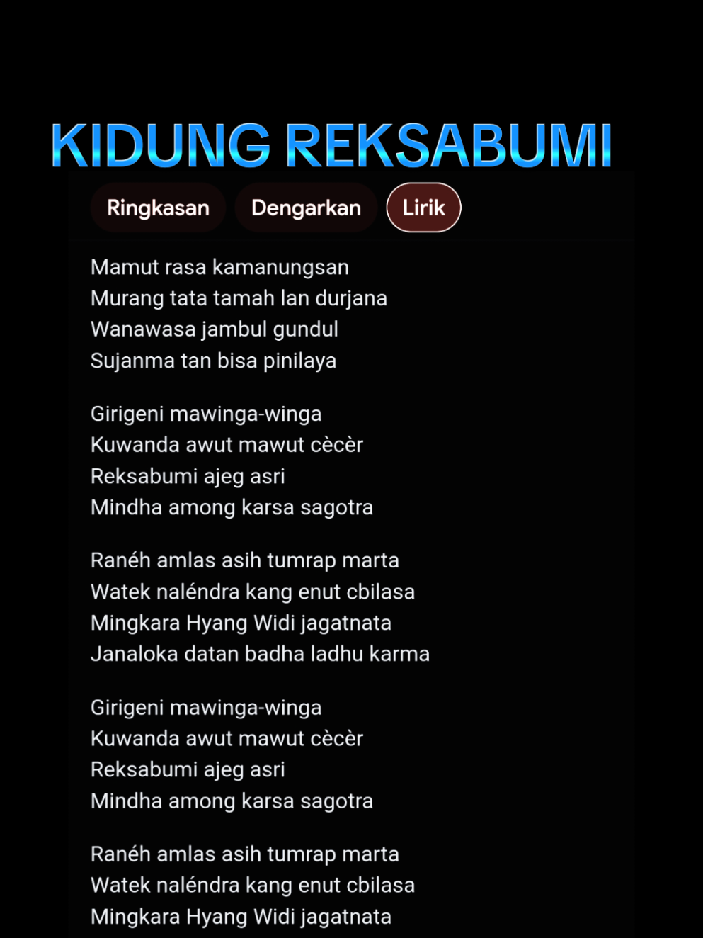 Lagu Kidung Reksabumi #musik #musikviral #fyp #fypシ #lirik #lagu #kidungreksabumi 