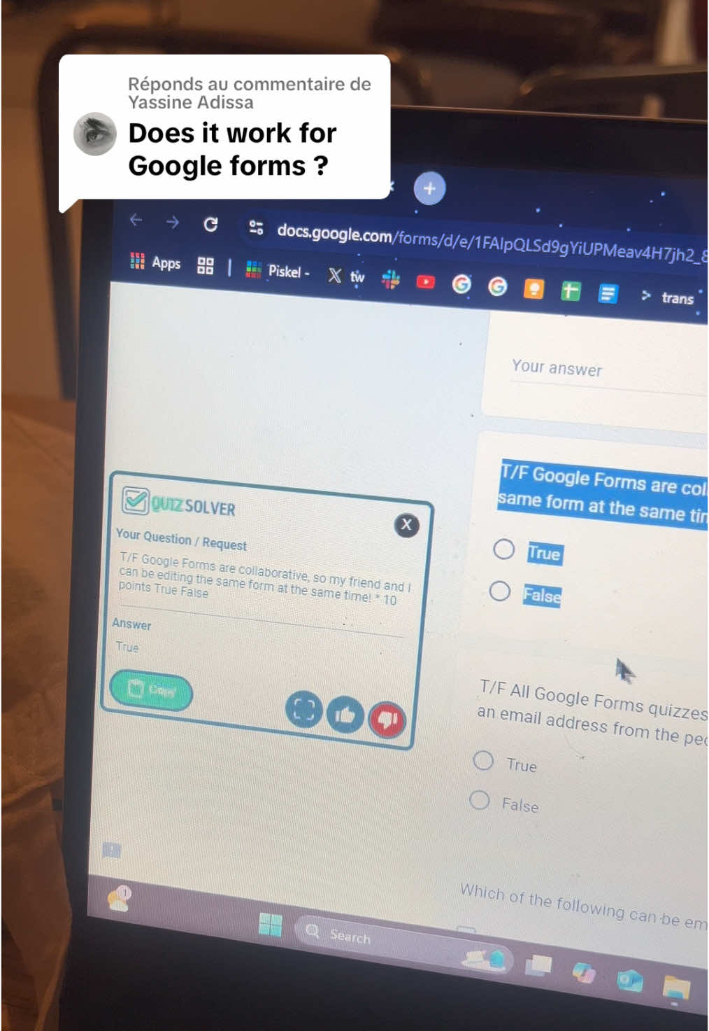 Réponse à @Yassine Adissa yes Quizsolver works on Google forms. #Homework #mathsolver #quizsolver #fouryou #googleforms 