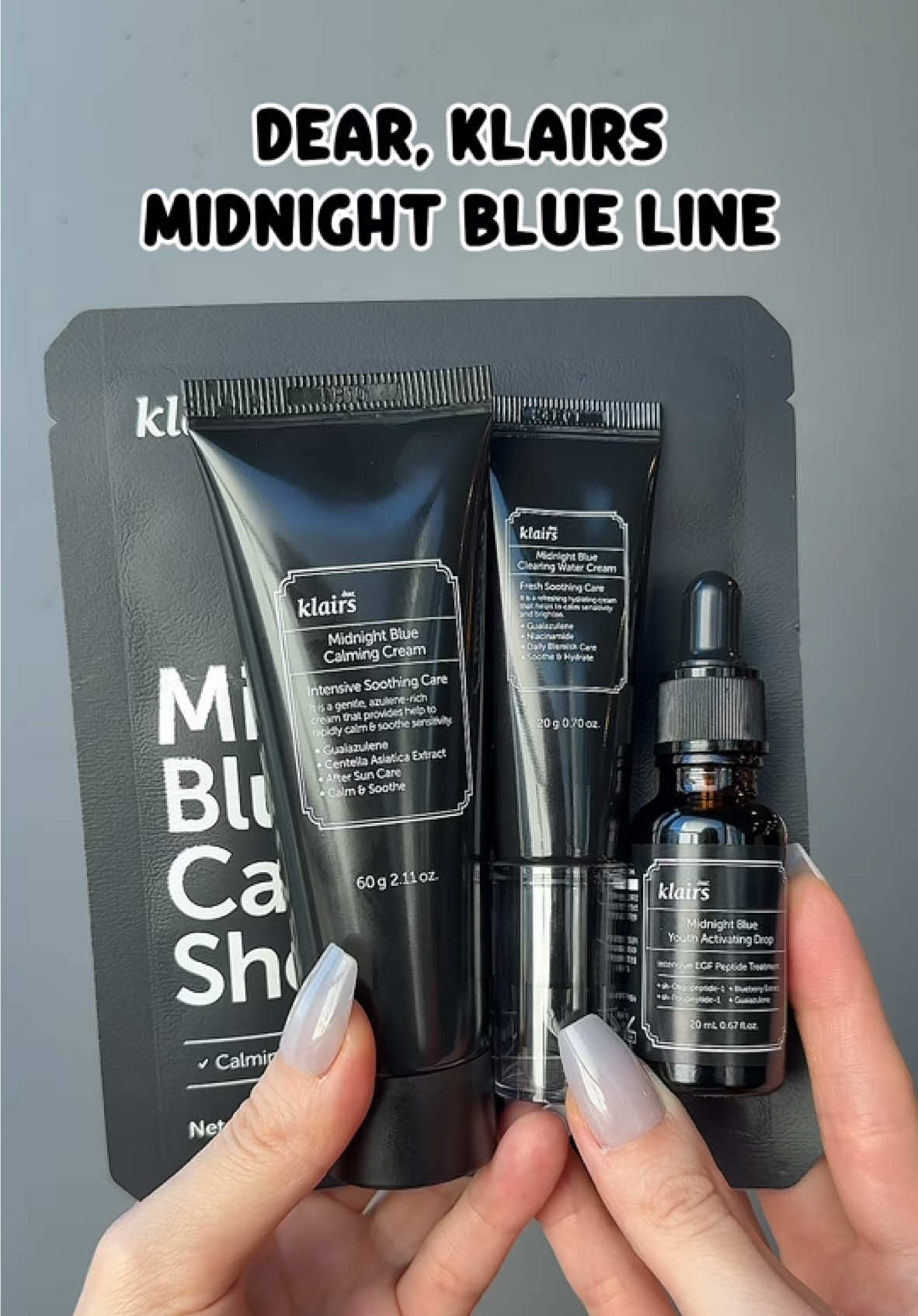 🌌 Dear, Klairs Midnight Blue Line 🌌 💙 Midnight Blue Youth Activating Drop Anti-aging, dual peptide, Guaiazulene  💙 Midnight Blue Clearing Water Cream Lightweight, calming, cooling 💙 Midnight Blue Calming Cream Gentle, soothing, azulene-rich 💙 Midnight Blue Calming Sheet Mask Bamboo Charcoal Sheet, cooling, moisturizing  Get it and more on jolse.com 🖤 #jolse #cosmeticjolse #jolsecosmetics #jolseskincare #kbeauty #koreanbeauty #koreanskincare #skincare #viralskincare #asianbeauty #beauty #kbeautylovers #kbeautycommunity #onlineshopping #aesthetic #корейскаякосметика #уходзалицом #Cosméticoscoreanos #cosmetics #cosmeticproducts @Klairs Global Official 