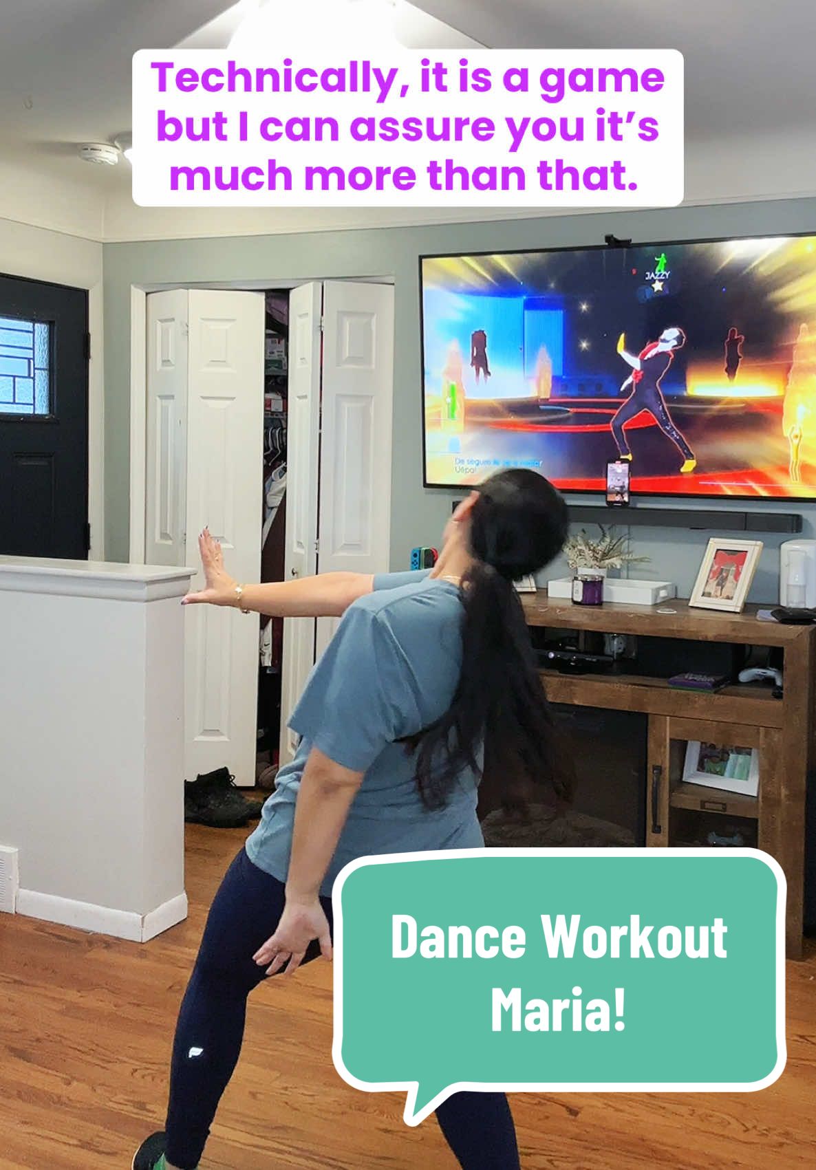 Don’t worry if you think you have two left feet! Anyone can learn to dance.  ❤️ It’s also my favorite way to get a workout in at home, for sure!! 💃 #justdance #justdanceworkout #danceworkout #athomeworkout #dancefitness #weightlossjourney #creatorsearchinsights 