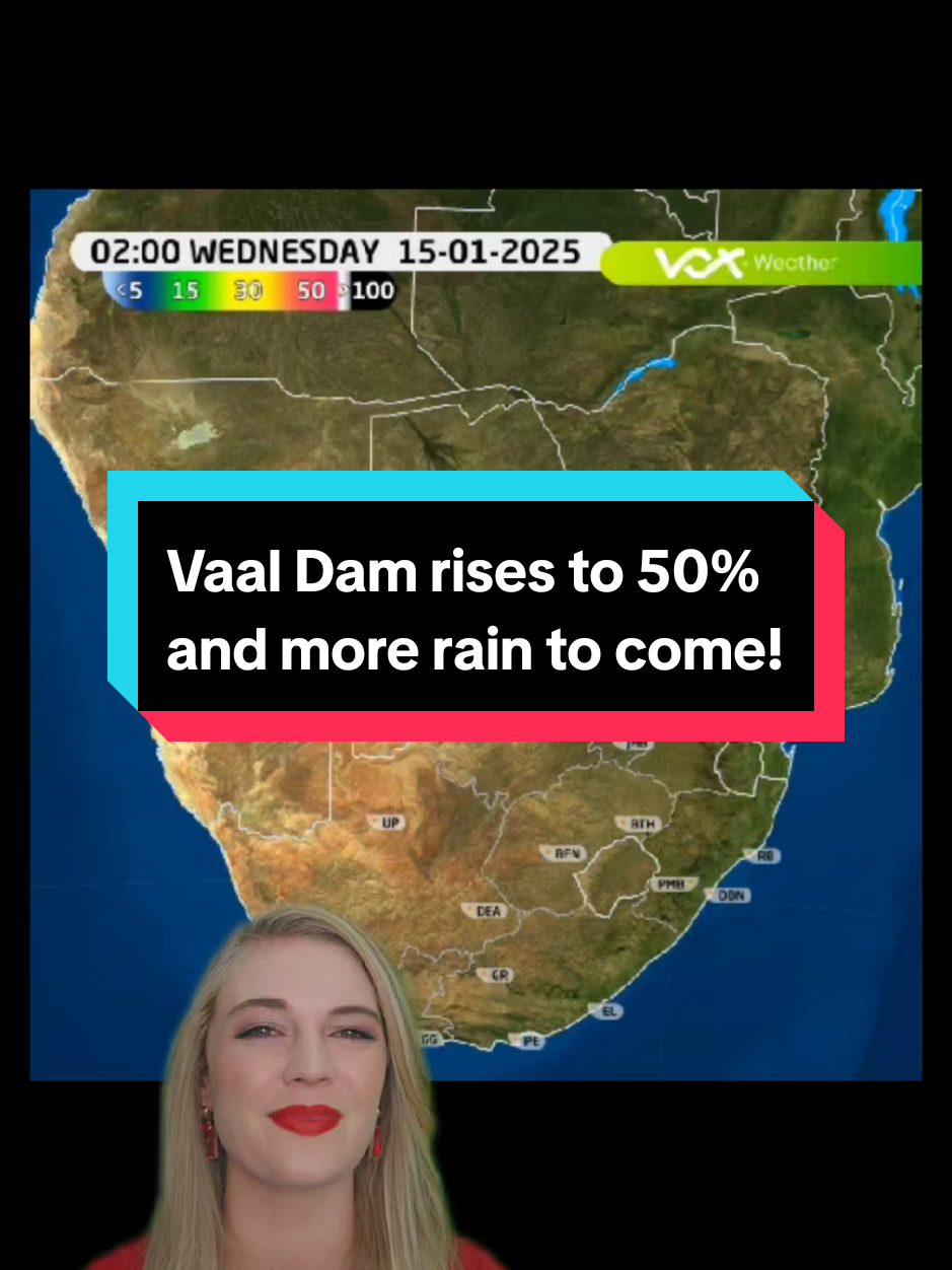 Vox Weather Update | 15 - 17 January 2025 The Vaal Dam is finally more than 50% full to capacity and still rising steadily!  🌧️A RIDGING HIGH behind a cold front will bring much COOLER condition and SCATTERED SHOWERS to the south on Wednesday and spreding over eastern SA by Thursday. 🌩️Scattered showers and thunderstorms likely over north-eastern South Africa but becoming widespread over parts of Mpumalanga and KwaZulu-Natal where SEVERE THUNDERSTORMS are likely. ⚠️IMPACT-BASED WARNINGS issued by SA Weather Service for Wednesday ⚠️ 🟠Orange Level 5: Severe thunderstorms with heavy downpours and damaging winds leading to flooding of roads, settlements, closure of bridges and roads, damage to infrastructure and major travel disruptions are expected over the Ehlanzeni District of Mpumalanga. 🟡Yellow Level 4: Severe thunderstorms with heavy downpours and damaging winds leading to flooding of roads, settlements, closure of bridges and roads, damage to infrastructure and major travel disruptions are expected over the Mopani District and the eastern parts of the Vhembe District of Limpopo and the extreme eastern Highveld of Mpumalanga. 🟡Yellow Level 2: Severe thunderstorms with heavy downpours and damaging winds leading to localised flooding of roads and settlements and localised damage to infrastructure are expected over the north-western parts of KwaZulu-Natal. ⚠️IMPACT-BASED WARNINGS issued by SA Weather Service for Thursday ⚠️ 🟡Yellow Level 2: Severe thunderstorms with heavy downpours and damaging winds leading to localised flooding of roads and settlements and localised damage to infrastructure are expected over central and eastern North West, northern Free State, Gauteng, south-western Limpopo and western Mpumalanga. #voxweathergirls #vaaldam #weather #rain