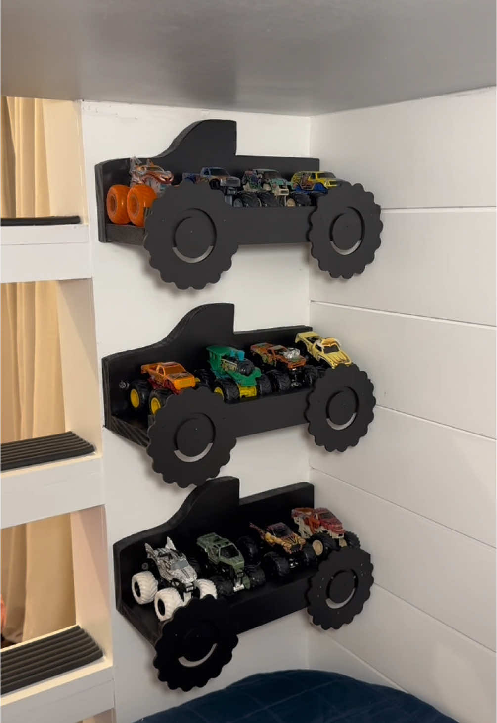 DIY monster truck shelves #DIY #custom #storage #kid #monstertruck 