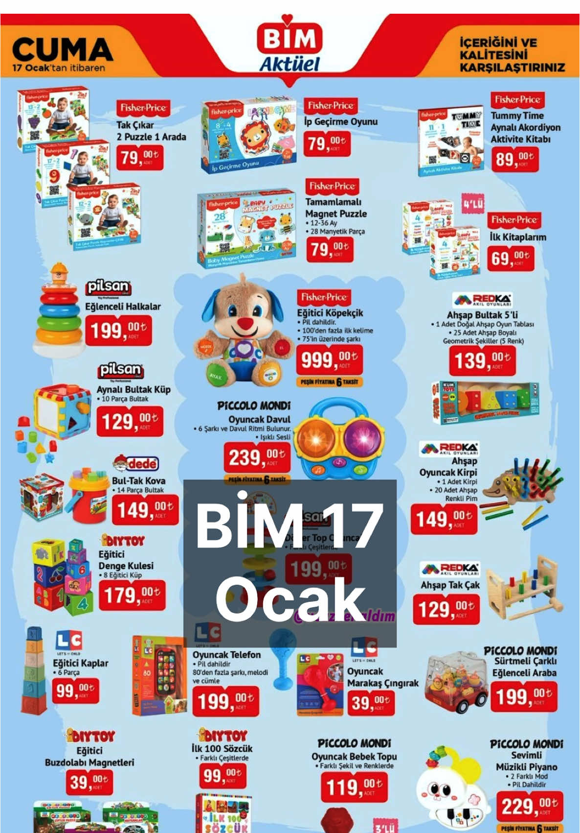 #reklam BİM 17 Ocak Fırsatları . İşbirliği değil kişisel paylaşımdır . . . . . . . . . . #oyuncak #fisherprice #pilsan #dolu #doluoyuncak #kralşakir #kitap #çocuk #oyun #bebekürünleri #bebek 