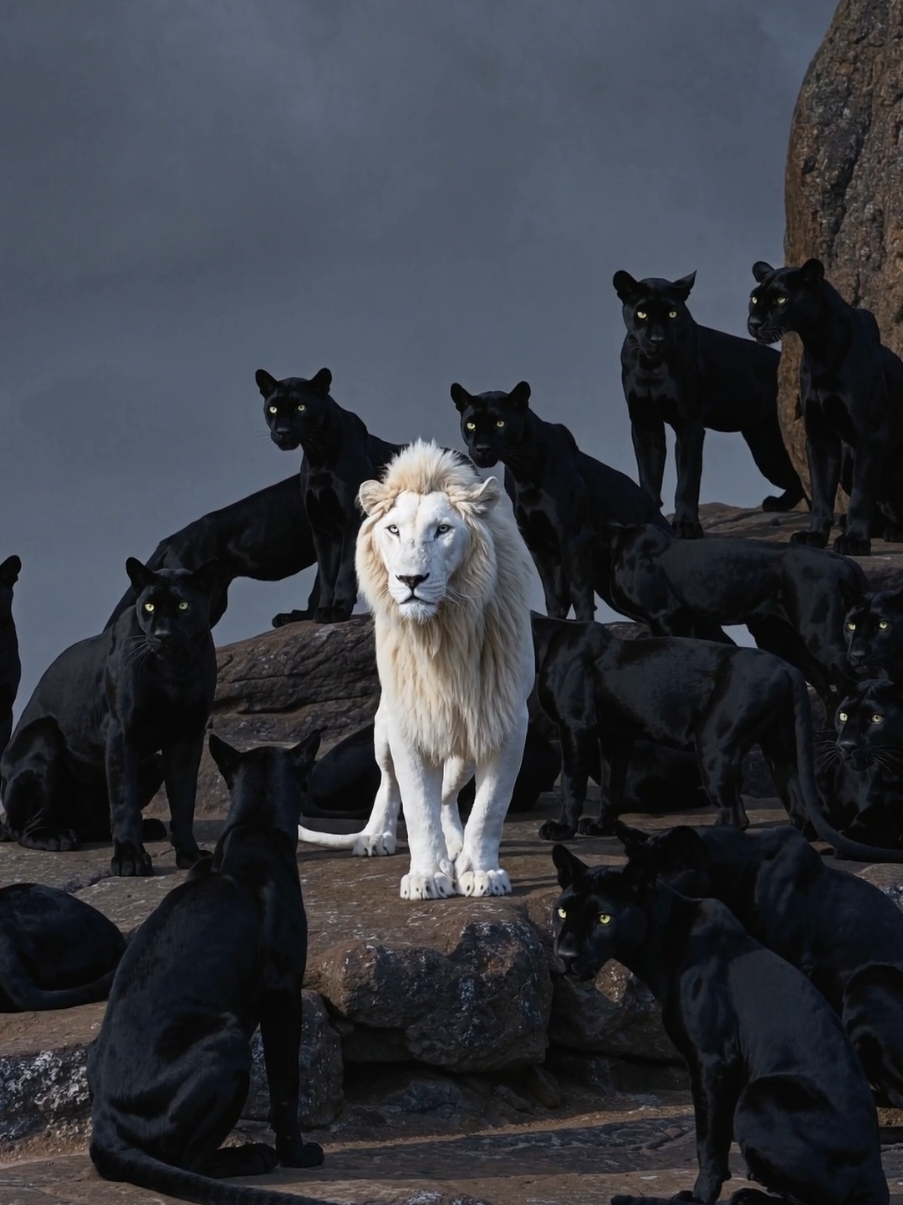 a White Lion amidst his army of Black Panthers 🔥 #lion #whitelion #saruman #nazgul #blackpanther #dark #evil 