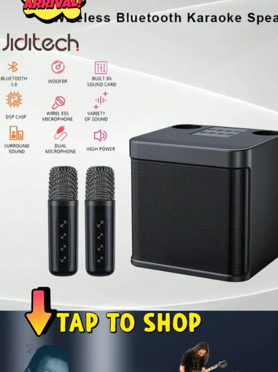 New Jiditech Wireless Bluetooth Karaoke Speaker Dual Microphone 3D Stereo Family Party Ktv speaker Audio Button Noise Only ₱699.00 - 1,124.00! #jiditech #wirelessbluetoothkaraokespeaker #karaokespeaker #videokespeaker #wirelessspeaker #speaker #bluetoothspeaker #trend #highquality #heavyduty #highlight #viral 