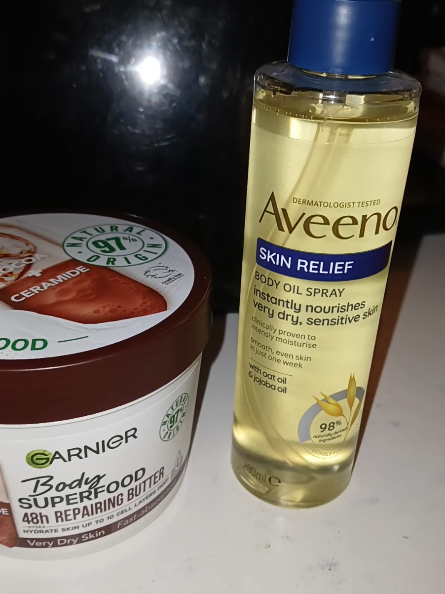 I decided to go for this two for now after considering the recommendations from you guys.. I'm giving this combo a fair shot ... The @Garnier  body butter for moisture, I heard so many good things about it, while the @aveenoukire Skin relief as anti itch after bathing.... Let's hope this rocks... I'll be dropping the update too #globalgold #skincare 