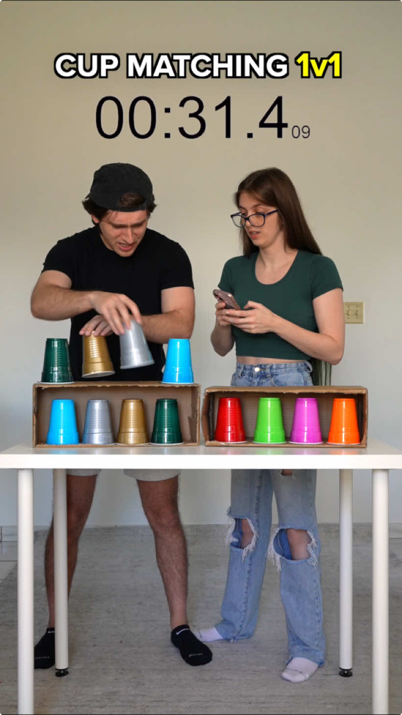 Who Can Match The Cups FASTEST?! @BookOfCarley #bookofken #bookofcarley #fyp #couple #Relationship #challenge #guess #partygame #boardgame #matching #cups 