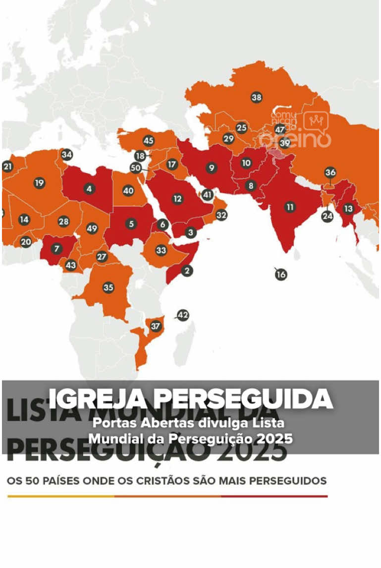 [MISSÕES] 380 milhões de cristãos são perseguidos no mundo! Dado faz parte da Lista Mundial da Perseguição 2025 que acaba de ser divulgada pela Missão Portas Abertas no Brasil.  Para acessar o mapa da Lista Mundial da Perseguição 2025 e baixar o mapa e o ebook gratuito, acesse o site portasabertas.org.br.   🌍 Elis Amâncio com informações da @Portas Abertas  #missões #notíciasgospel #gospel #igrejaperseguida 