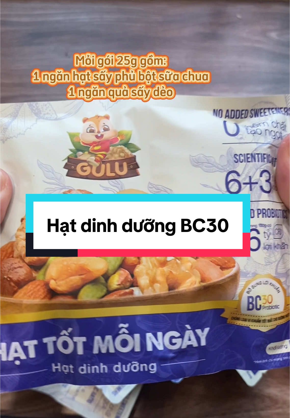 Hạt dinh dưỡng BC30 nhà Gulu nè, 1 gói 25g gồm 1 ngăn quả sấy dẻo và 1 ngăn hạt sấy phủ bột sữa chua khô #hatdinhduong #hatdinhduongmix #hatdinhduonggulufoods #tiemtaphoaMiA 