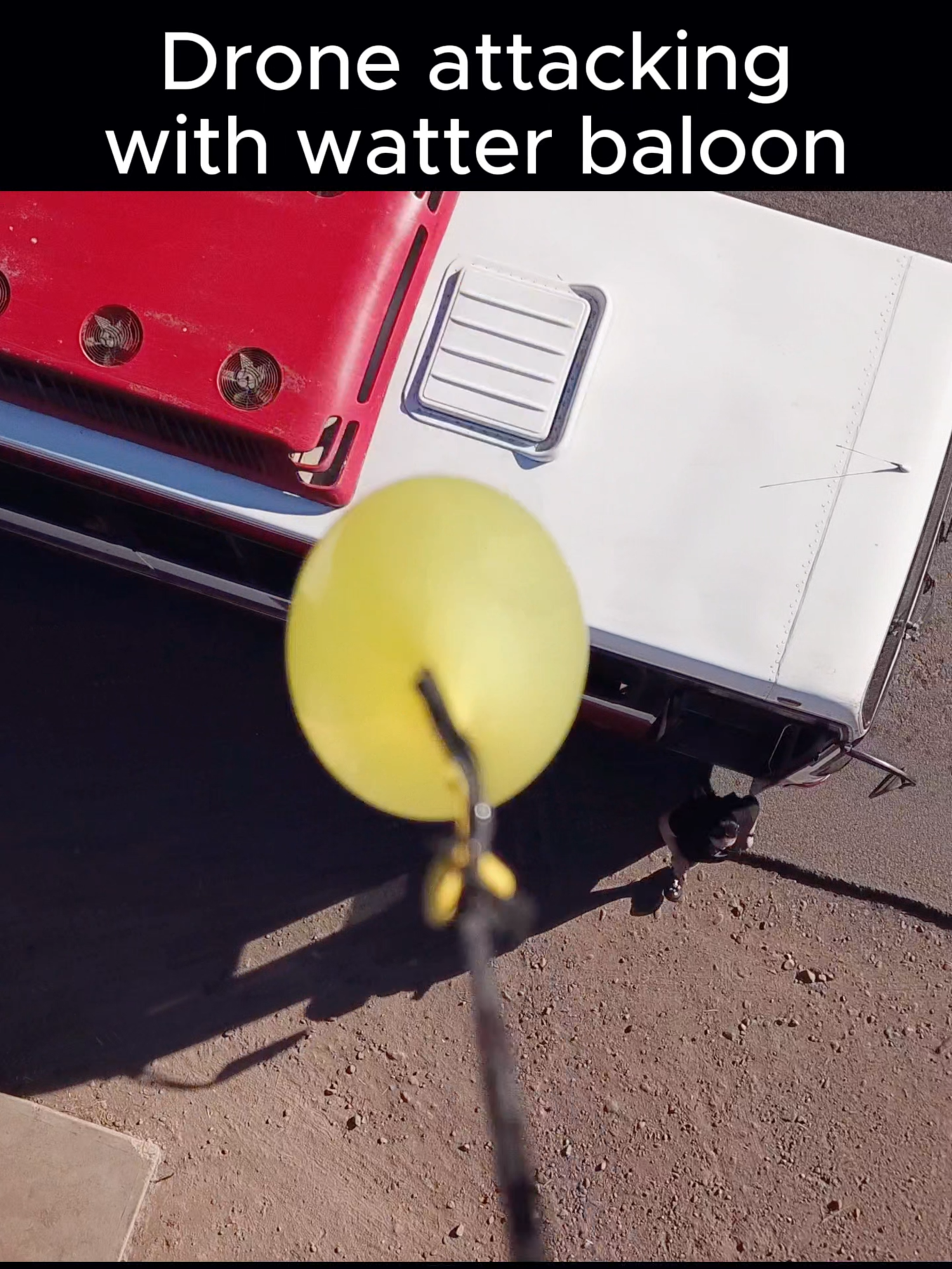 Imagine getting off the bus, and a drone throws a water balloon at you! 😂🟡🔴 💦 Must have been karma 🔄✨ #drone #trolling #trending #fyp #viralvideo #harmlessprank #airdrop #prank #fpv #funnyvideo #dji