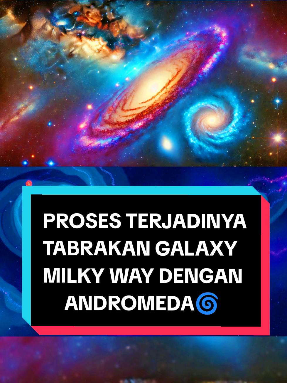 Tabrakan antara Galaksi Bima Sakti dan Galaksi Andromeda adalah fenomena astronomi besar yang akan terjadi di masa depan. Proses ini, yang sering disebut sebagai tabrakan galaksi, adalah hasil dari interaksi gravitasi antara kedua galaksi. Berikut adalah penjelasan tahapan prosesnya: 1. Pendekatan Awal Jarak saat ini: Andromeda (M31) berjarak sekitar 2,5 juta tahun cahaya dari Bima Sakti. Kedua galaksi saling mendekat dengan kecepatan sekitar 110 km/detik, dipengaruhi oleh gaya gravitasi. Meskipun terlihat seperti bergerak cepat, tabrakan ini akan memakan waktu sekitar 4-5 miliar tahun untuk benar-benar terjadi. 2. Tabrakan Awal Ketika Andromeda semakin dekat, gravitasi masing-masing galaksi akan mulai menarik gas, debu, dan bintang di tepi galaksi. Lengan spiral kedua galaksi mungkin akan mulai terdistorsi akibat tarikan gravitasi ini. Tidak semua bintang akan bertabrakan secara langsung karena ruang antar bintang sangat luas, tetapi awan gas dan debu kemungkinan besar akan bertabrakan, menghasilkan formasi bintang baru. 3. Perpaduan Galaksi Setelah beberapa kali saling melintas dan tabrakan gravitasi, kedua galaksi akan mulai kehilangan bentuk spiralnya dan menjadi lebih kacau. Materi gelap, bintang, dan gas akan mulai bercampur, dan inti kedua galaksi perlahan bergabung menjadi satu. Lubang hitam supermasif di pusat Bima Sakti dan Andromeda kemungkinan juga akan bergabung, menghasilkan lubang hitam yang lebih besar. 4. Pembentukan Galaksi Baru Dalam beberapa miliar tahun setelah tabrakan awal, kedua galaksi akan menyatu sepenuhnya menjadi satu galaksi elips besar. Galaksi baru ini sering disebut oleh para astronom sebagai 