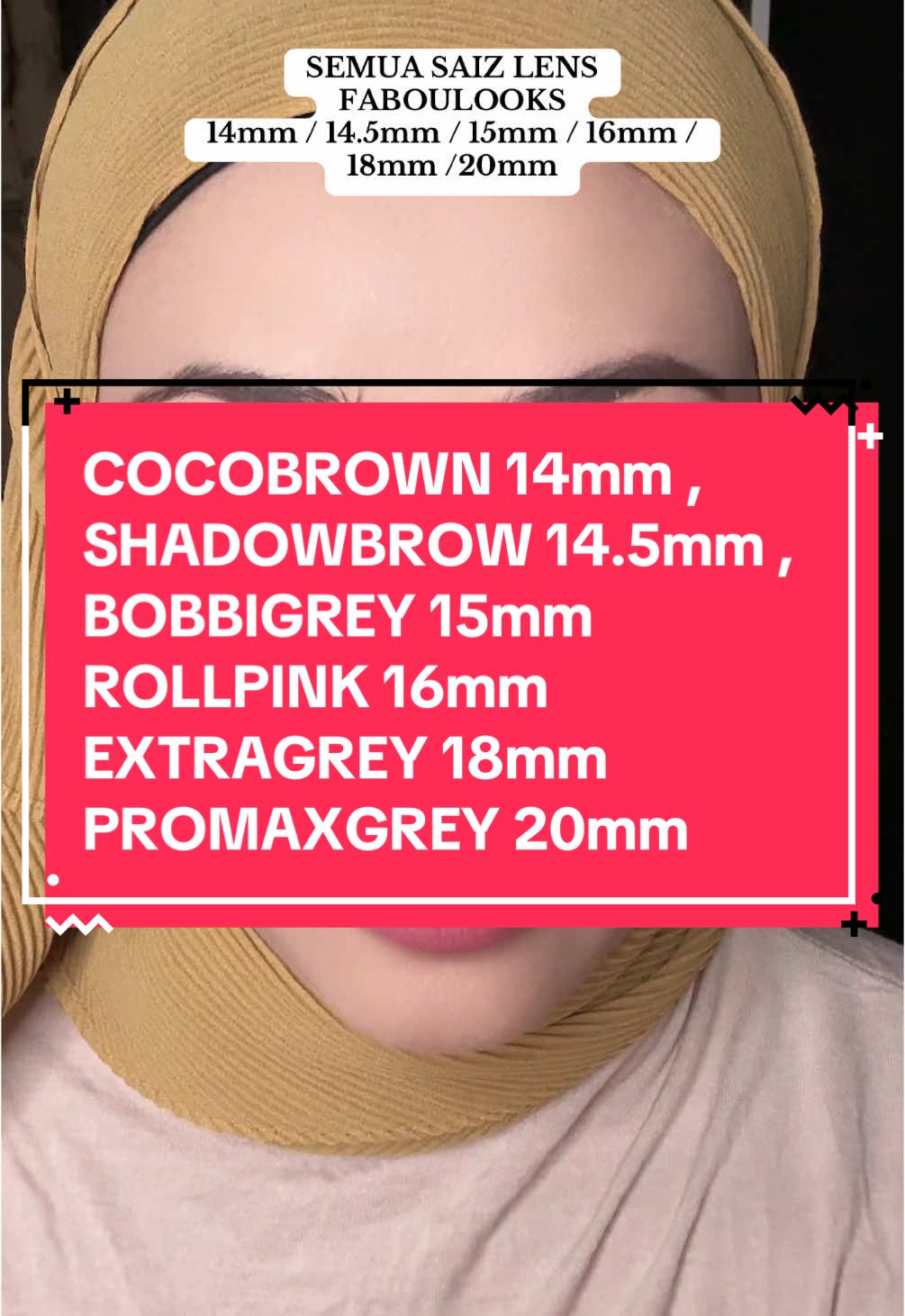 COCOBROWN 14mm , SHADOWBROW 14.5mm , BOBBIGREY 15mm ROLLPINK 16mm EXTRAGREY 18mm PROMAXGREY 20mm #faboulooks #contactlens #makeup #makeuptutorial #beauty 