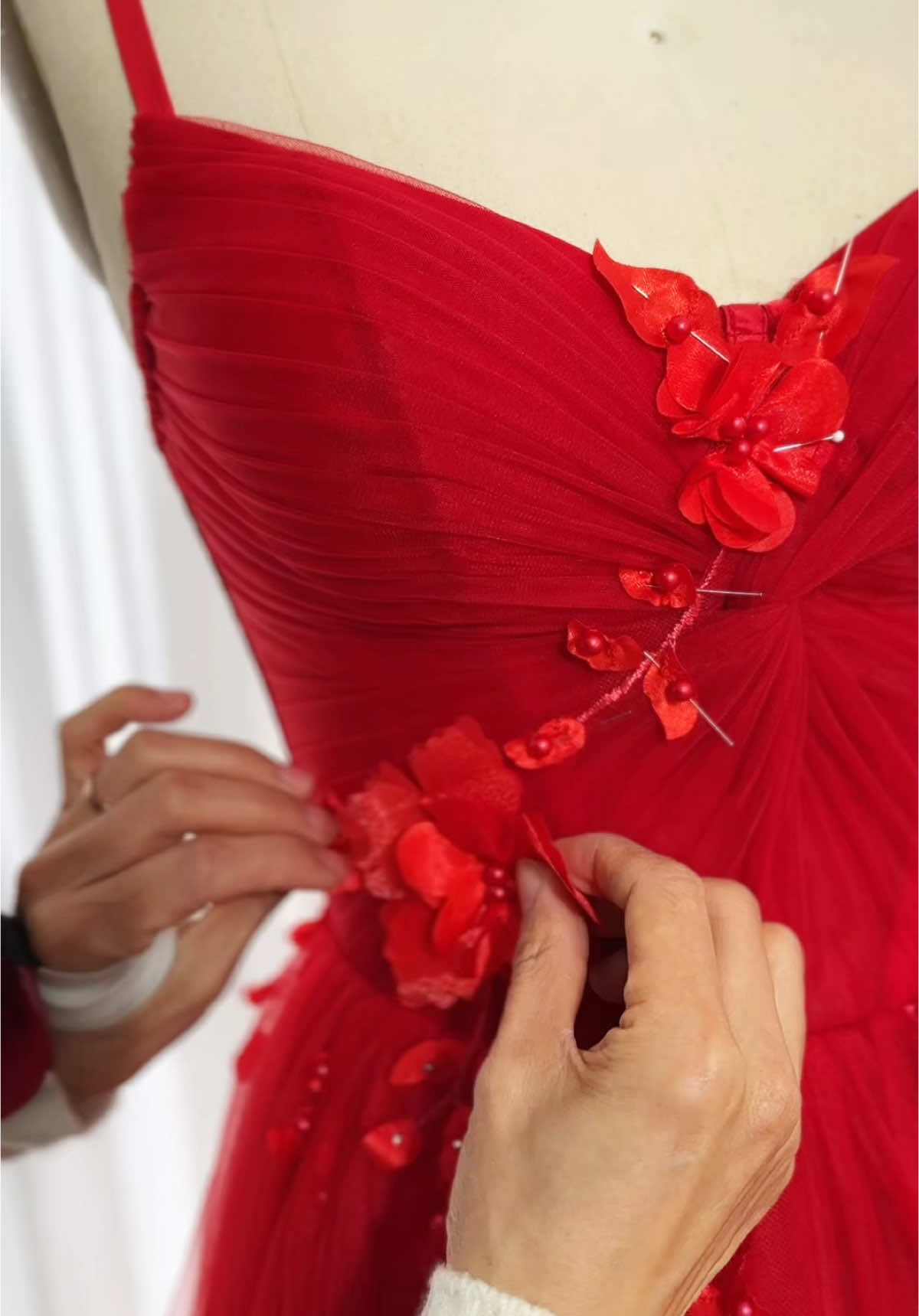 Making a corset 3D floral tulle red long prom dress #dress #gown #fashion #sewing #prom 