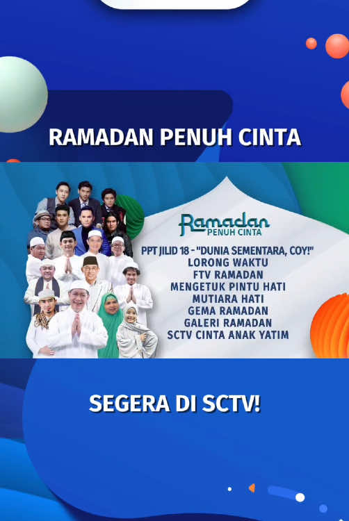 Sambut Ramadan Penuh Cinta di SCTV! 🌙✨ Beragam program spesial siap menemani kamu: ⭐️ Para Pencari Tuhan Jilid 18 (Dunia sementara, coy!) ⭐️ Lorong Waktu ⭐️ FTV Ramadan ⭐️ Mengetuk Pintu Hati ⭐️ Mutiara Hati ⭐️ Gema Ramadan ⭐️ Galeri Ramadan ⭐️ SCTV Cinta Anak Yatim  #RamadanPenuhCinta #SCTVSpesial 