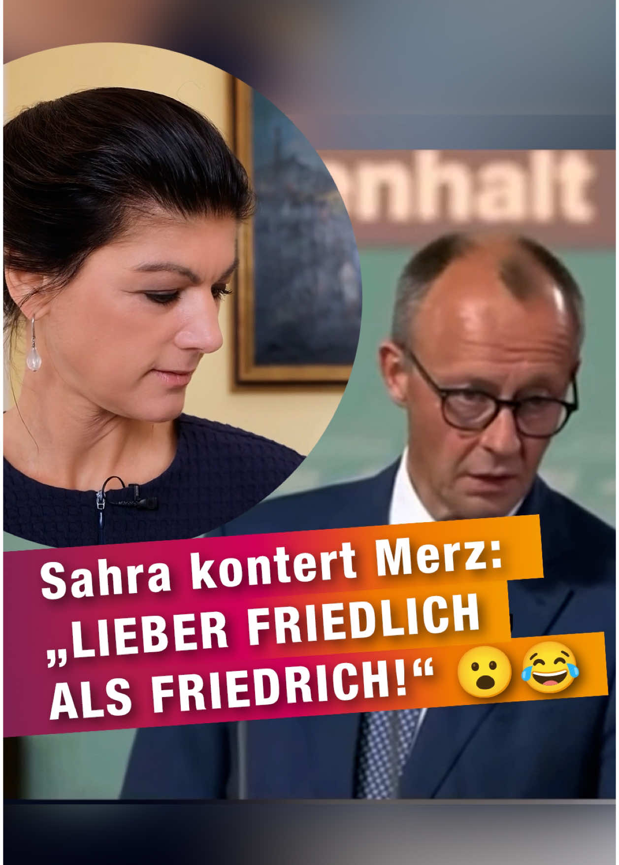 Sahra kontert Merz: „Lieber friedlich als Friedrich!“ 😮😂  „Frieden gibt’s auf jedem Friedhof“, so Friedrich Merz. Wie bitte? So kann man doch nur daherfaseln, wenn man noch nie einen Krieg erlebt hat. Und dieser Typ will Kanzler werden? Da halten wir es lieber mit Willy Brandt: „Ohne Frieden ist alles nichts.“ #reaction #cdu #merz #roast #viral #lustig