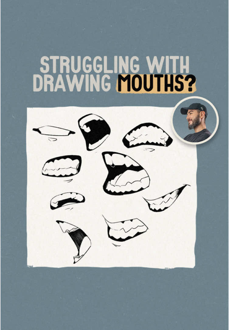 Here are three quick tips to help you level up your characters' expressions: 1️⃣ Potato Shape, Not Pringles When drawing open mouths, avoid rigid, unnatural shapes. Start with a rounded, organic “potato” outline, fill it with teeth, and voilà—a natural-looking mouth! 2️⃣ Teeth: Less is More Individual teeth can make your characters look... unsettling. Instead, simplify by drawing a single unified shape for the teeth—it’s cleaner, less creepy, and way more appealing! 3️⃣ Connect the Face Remember: mouths don’t exist in isolation. Add movement to the jaw and the rest of the face. It’ll keep your characters from looking stiff or like a ‘90s cartoon animal. Expressiveness is key! ✨ Bonus: Need a great inking brush for your art? Check out my go-to tools in the links! #shape #shapedesign #art #arttips #arttip #arttutorial #face #portrait #digitalart #digitalillustration #character #characterdesign #characterart #drawing #illustration #digitalpainting #artwork #artistic #lips #mouth #lipsart #howtodrawlMOUTHS 