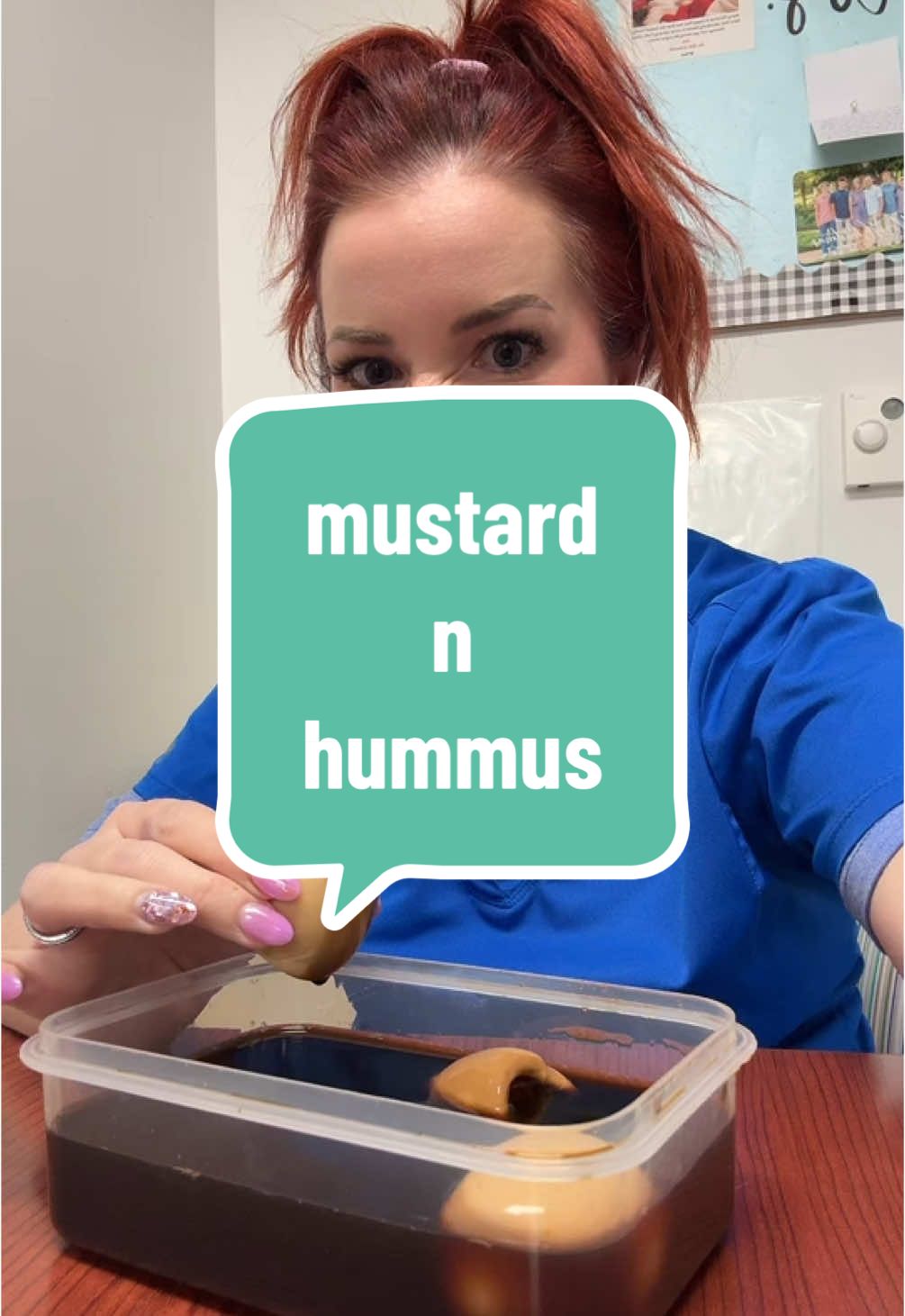 mustard n hummus. bizarre combo but it worked. #nursesoftiktok #nurses #nurselife #breaktime 