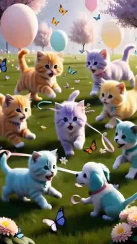 Cats and dogs playing #dogs #dogsoftiktok #cats #puppylove #puppydog #kittens #meow #catslovers 