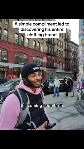 A simple compliment led to discovering his entire clothing brand  @wykb.willl  #pov #social #fyp #socialskills #confidence #nyc #positivity #hopecore #positivevibes #clothingbrand #fashion 