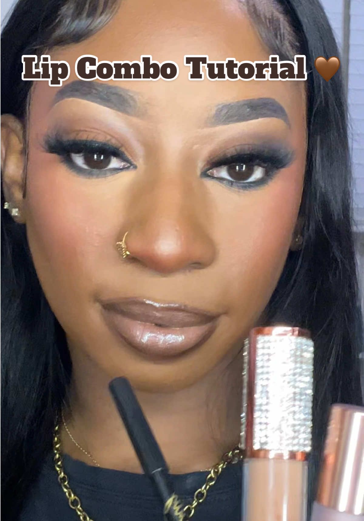 Loving this lip combo right now 😍  @rjeneebeauty Brown Lip Liner Goddess Gloss  @LAWLESS Beauty Forget The Filler Gloss (Candy Sky) #lipcombo #glossylips #liptutorial #blackgirlmakeup 