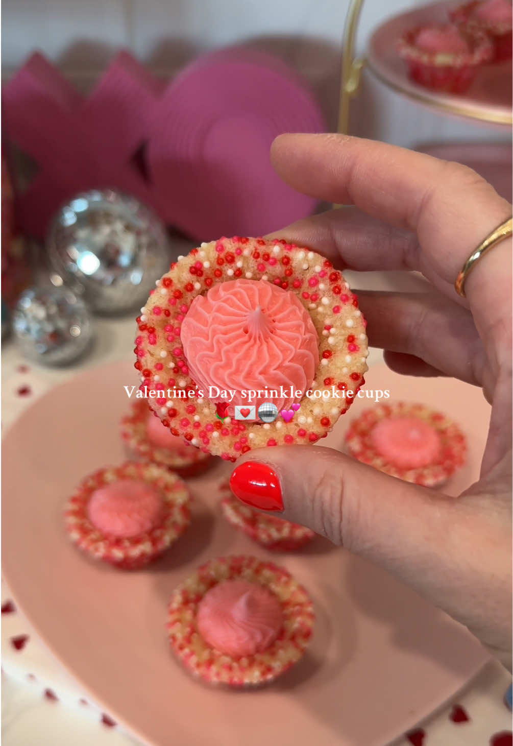 mini sprinkle cookie cups for valentines day 💕 #ValentinesDay #cookies #HolidayTreats 