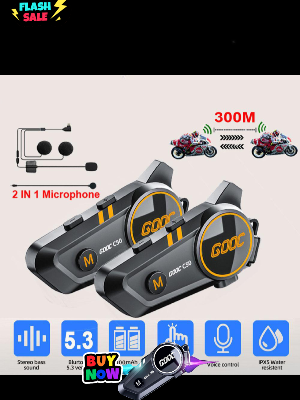 Interkom Motosikal, Kit Panggilan Bebas Tangan, Bluetooth, Kalis Air IPX7, Bateri 1100mAh, BT5.3, Alat Dengar Stereo 3D, Interfon Interkom Komunikator Wayarles 300m, 1 / 2PC #fypシ゚ #fypviralシviral #fypageシ #tiktokviral #interfon 