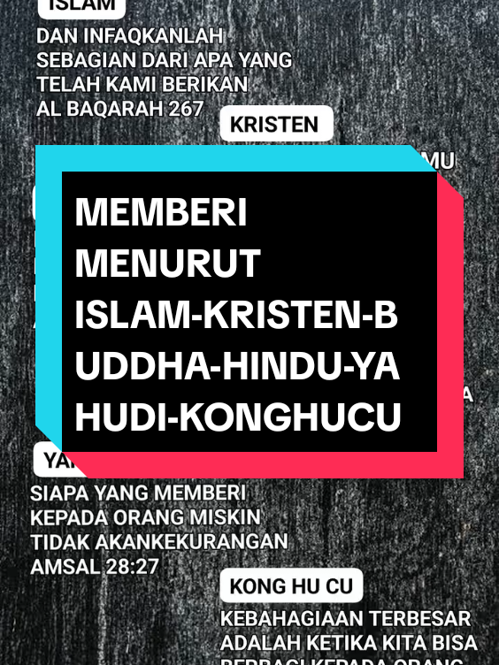 ISLAM DAN INFAQKANLAH SEBAGIAN DARI APA YANG TELAH KAMI BERIKAN  AL BAQARAH 267 KRISTEN BERILAH MAKA KAMU AKAN DIBERI LUKAS 6:38 BUDDHA MEMBERI ADALAH KEBAJIKAN TERTINGGI LEBIH BESAR DARI SEMUA AMAL  HINDU PERBUATAN MULIA ADALAH BERBAGI TANPA MENGHARAPKAN IMBALAN  BHAGAVAD GITA 17:20 YAHUDI SIAPA YANG MEMBERI KEPADA ORANG MISKIN TIDAK AKAN KEKURANGAN  AMSAL 28:27 KONG HU CU SIAPA YANG MEMBERI KEPADA ORANG MISKIN TIDAK AKAN KEKURANGAN  AMSAL 28:27 #islam #kristen #buddha #hindu #yahudi #konghucu 