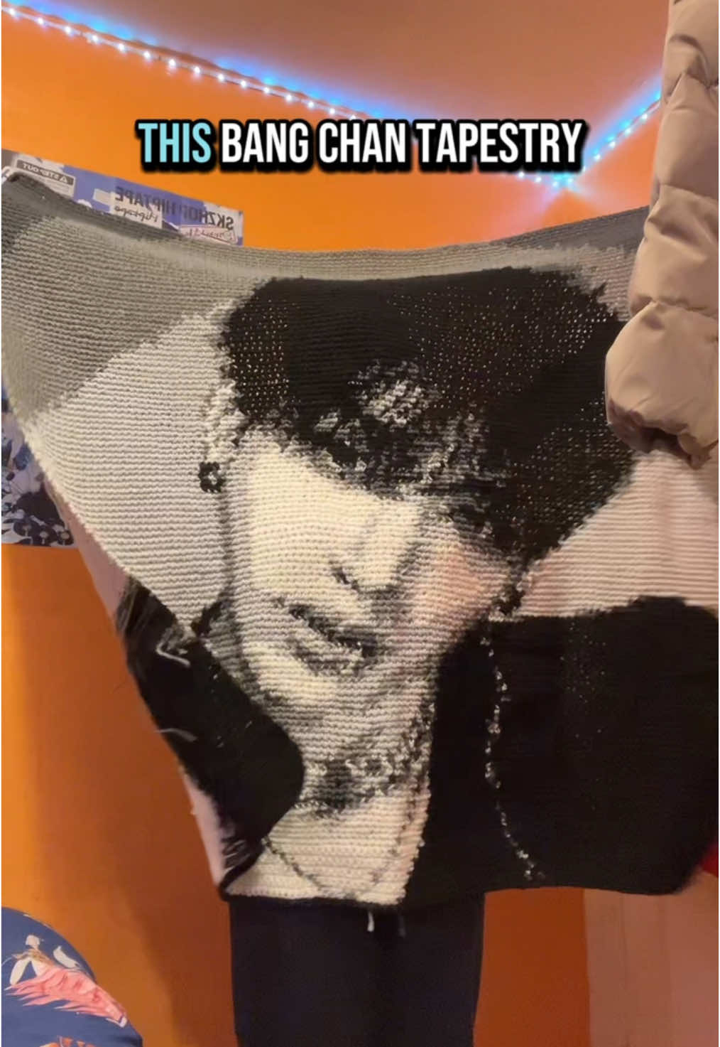 By far my favorite project 🖤 #kpopcrochet #crochettapestry #crochetskzoo #skz #straykids #bangchan #railway #chris