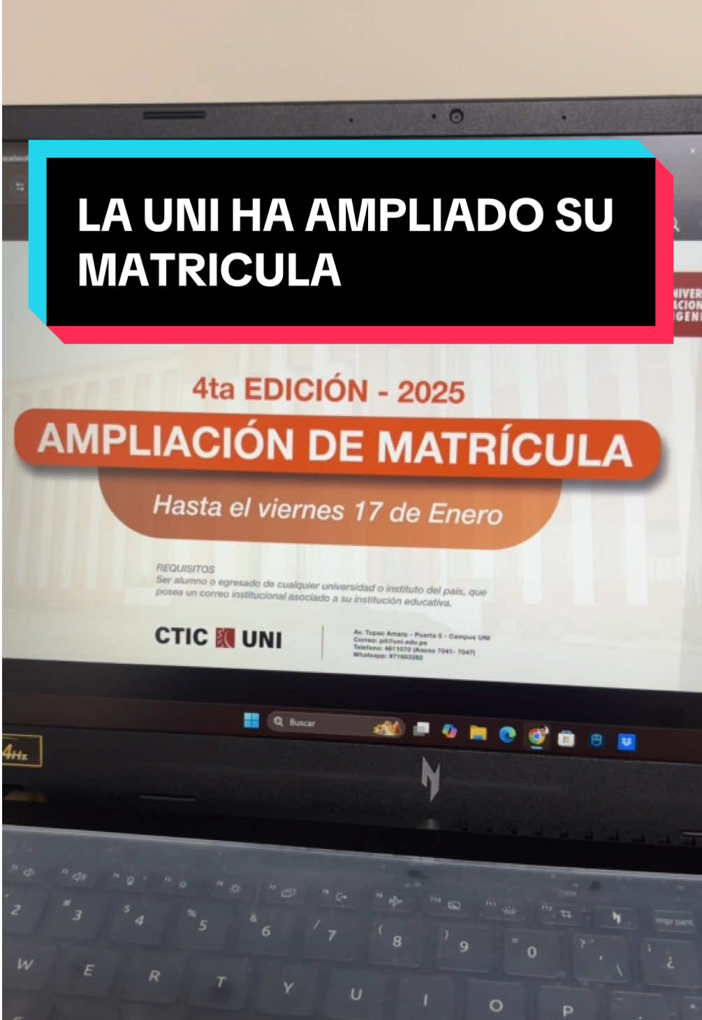 La UNI ha ampliado su fecha de matrícula #cursosgratis #UNI#educaciónvirtual#Oportunidad #nuncaestardeparaaprender #bigdata#cienciadedatos#ciberseguridad#autocad 