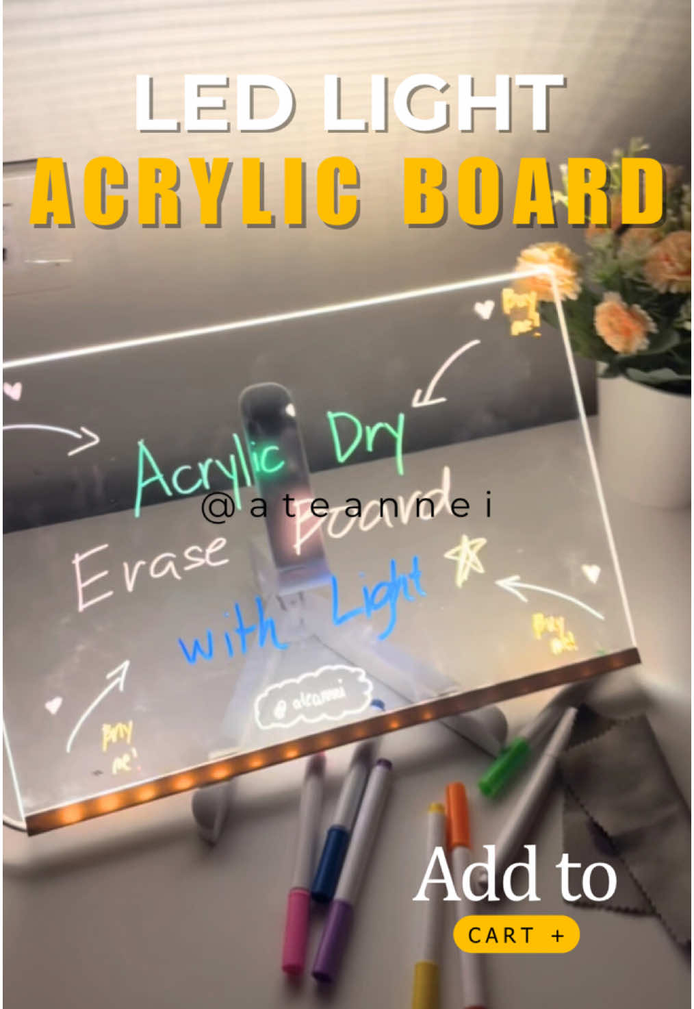 Another amazing product from tiktok shop! Perfect to for notes and reminders niyo everyday! #acrylicdryeraseboardwithlight #acrylicdryeraseboard #acrylicledboard #ateannei #TikTokShop 