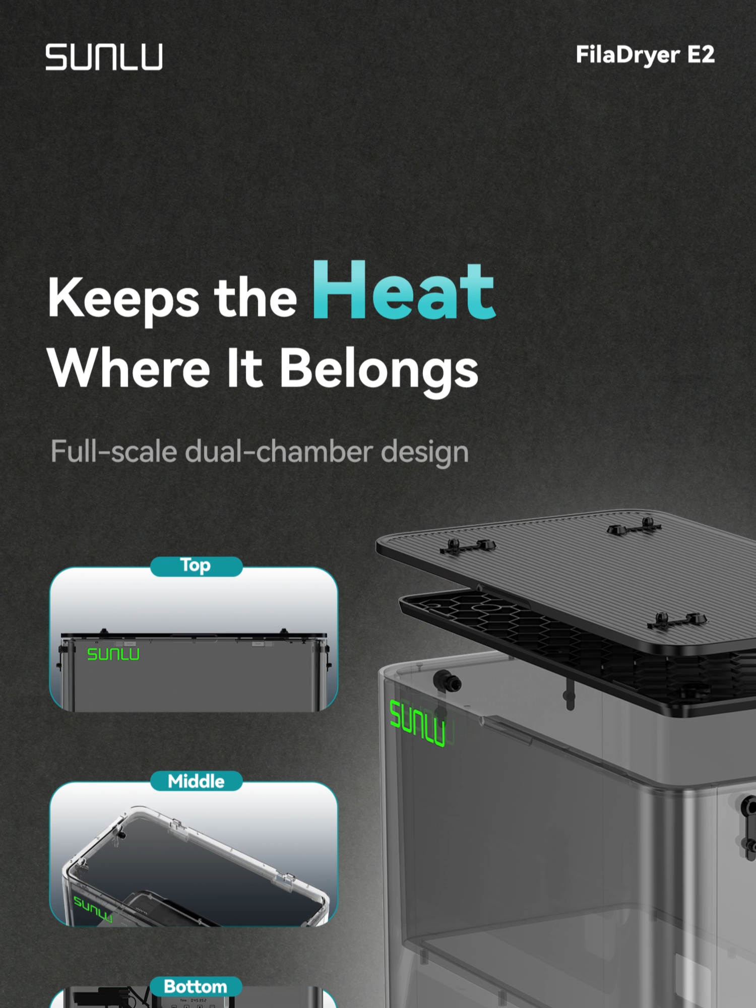 Keep the heat where it belongs. The SUNLU FilaDryer E2 features a full-scale dual-chamber design, effectively minimizing heat loss. Faster heating and rapid temperature stabilization ensure reliable support for achieving high-quality prints. Pre-order now is available:bit.ly/41OA7tv  #sunlu #sunluE2 #3dprint #3dprinting #review