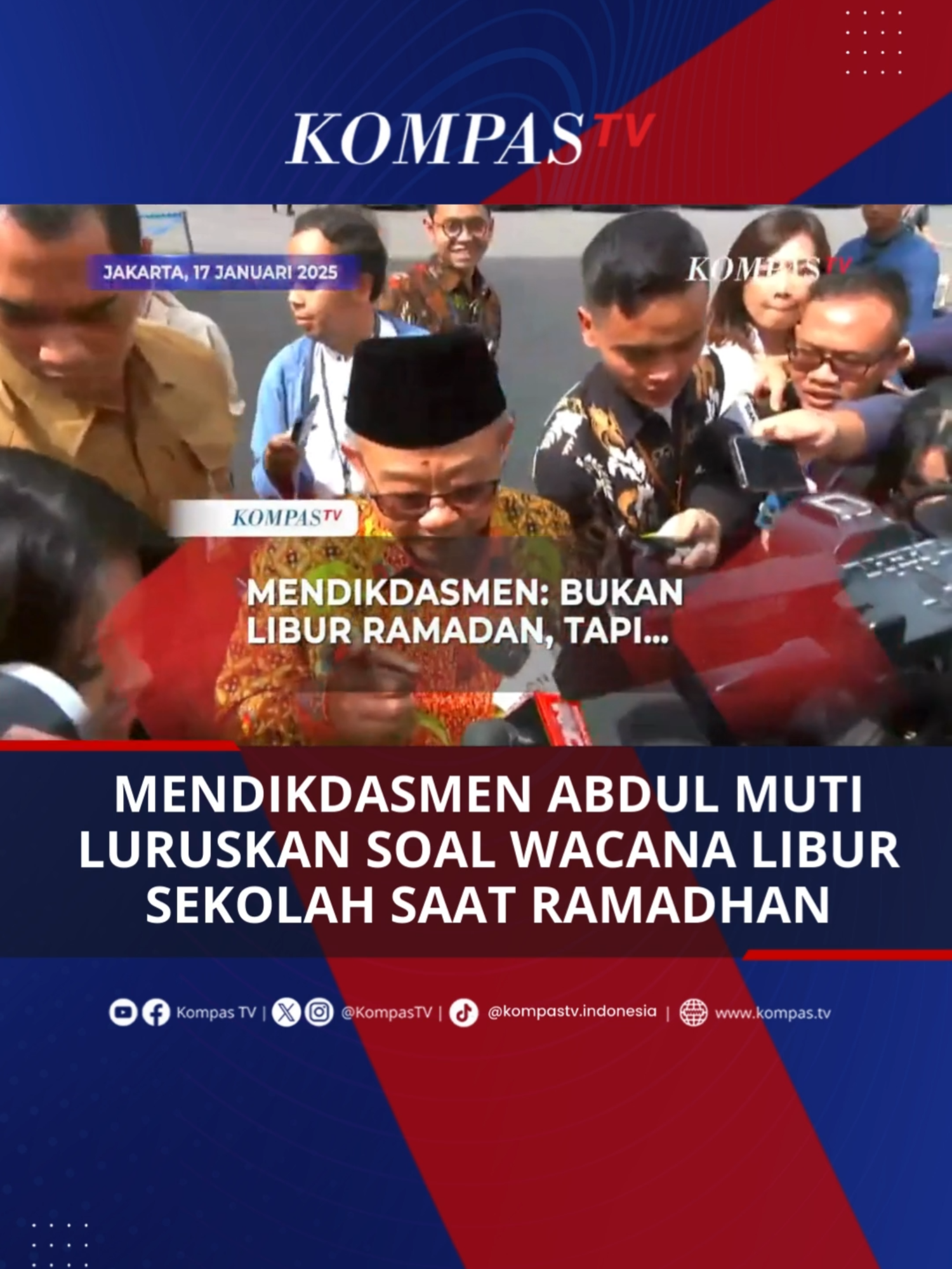 Menteri Pendidikan Dasar dan Menengah (Mendikdasmen) RI, Abdul Mu'ti meluruskan terkait wacana libur sekolah selama bulan Ramadan. Mendikdasmen juga meminta untuk menunggu surat edaran lintas kementerian yang mengatur hal tersebut terbit. #TikTokBerita