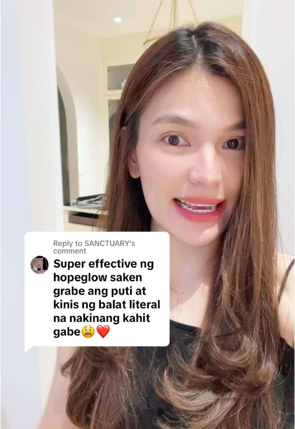 Replying to @SANCTUARY HOPE GLOW Honest Feedback ⭐️⭐️⭐️⭐️ “Super effective.. Grabe ang puti at kinis ng balat. Nakinang kahit gabi!” #lunaauraph #hopeglow #hopeglowhonestreview #TikTokShop #foryou 