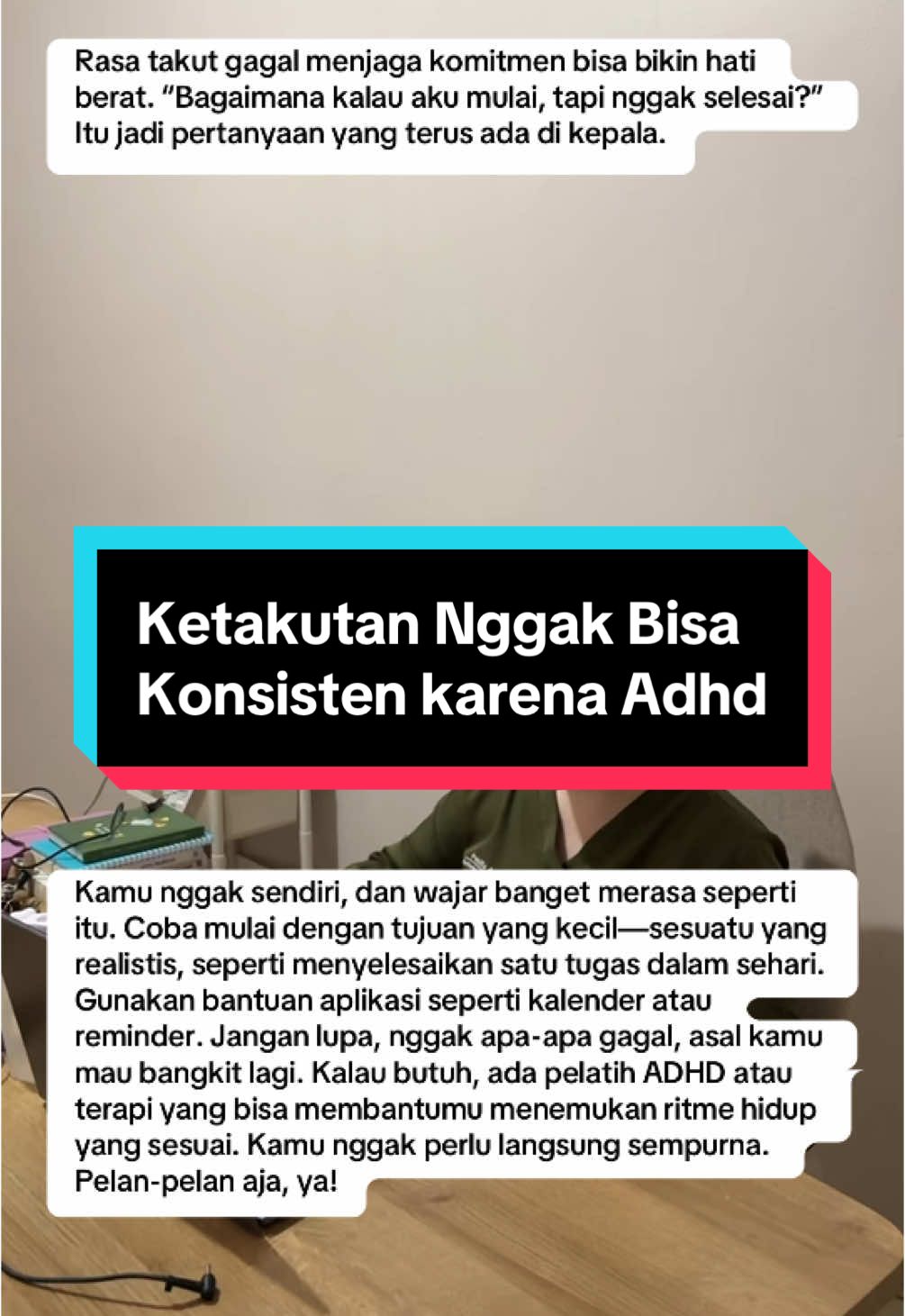 Ketakutan Nggak Bisa Konsisten Aku sering merasakan ini, rasa takut gagal menjaga komitmen bisa bikin hati berat.  “Bagaimana kalau aku mulai, tapi nggak selesai?” Itu jadi pertanyaan yang terus ada di kepala. Kamu nggak sendiri, dan wajar banget merasa seperti itu. Coba mulai dengan tujuan yang kecil—sesuatu yang realistis, seperti menyelesaikan satu tugas dalam sehari. Gunakan bantuan aplikasi seperti kalender atau reminder. Jangan lupa, nggak apa-apa gagal, asal kamu mau bangkit lagi. Kalau butuh, ada pelatih ADHD atau terapi yang bisa membantumu menemukan ritme hidup yang sesuai. Kamu nggak perlu langsung sempurna. Pelan-pelan aja, ya! #sharingistriadhd #adhdlife #adhddewasa 