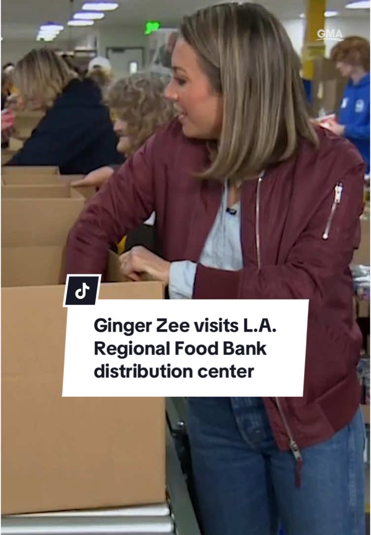 @Ginger Zee is packing boxes at the L.A. Regional Food Bank distribution center as they rally to help wildfire victims. #SoCalStrong