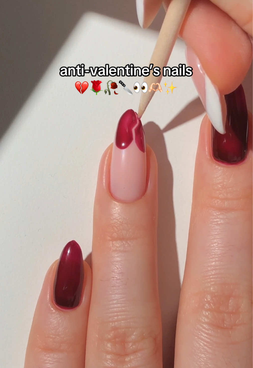 anti-valentine’s nails! 💔🥀🔪 the perfect wine-red mani for all the heartbroken girlies out there! <3 — using: • @Kiara Sky Professional Nails  deep red nail polish “Invite Only” ♥️ glossy top coat  (use my code PAULAR10 for 10% off! 💸) #valentinesnails #antivalentinesday #heartbroken #nailart #nailarttutorial #nailinspo #naildesign #nailpolish #diynails #nails2inspire #fypシ゚ 