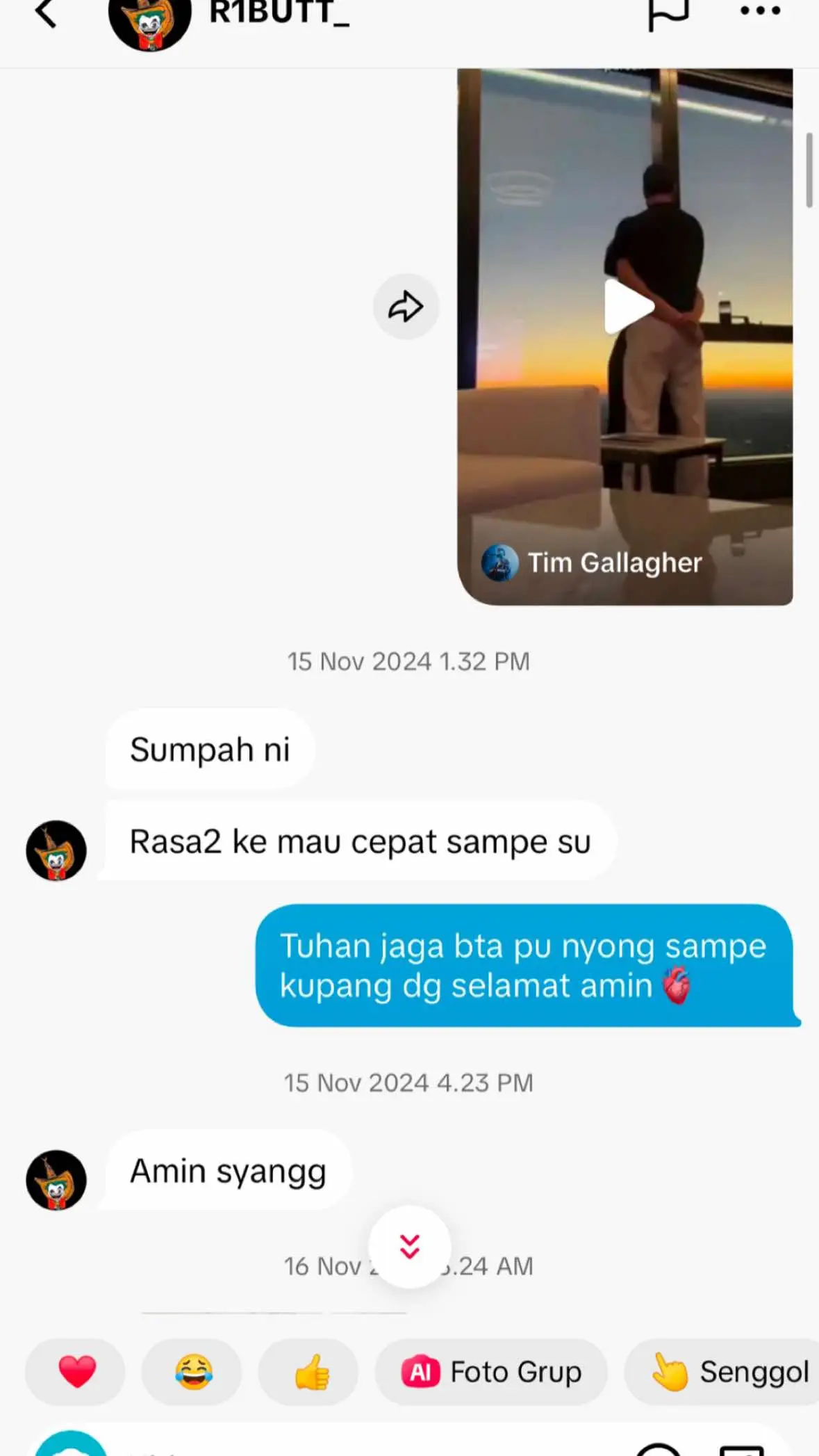 Beta hanya bisa baca kembali pesan dong sayang, kalaupun balas kamu son akan balas le. Tenang2 disana e, jang kwatir deng nona. Nona sn akan pernah berhenti berdoa buat kamu. Nona deng debay sehat kok❤️🫂@R1BUTT_ 