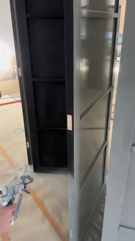 DO YOU RE PRIME YOUR PRE PRIMED WOODWORK.. For me yes every time I get anything that’s pre primed I will re prime, firstly I have no idea what primer they’ve used ( it might be absolutely useless ) and secondly it’s rarely done to our standards!  These door are going black and they were pre primed, the system we’re using is @tikkurila_uk with the otex Akva primer ( this is probably the darkest this primer will go ) and the top coat is pitch black everal aqua 80 so it’ll have a shine to it. We are spraying it all so I’m not bothered about the primer not being black, but what does matter is using a primer that you can actually rely on, hence why I also re prime my pre primed timber 💪🏽  And it actually lays off sooo nice 😍 it’s dreamy  #fyp #paintwarrior #painting #tips #asmr 