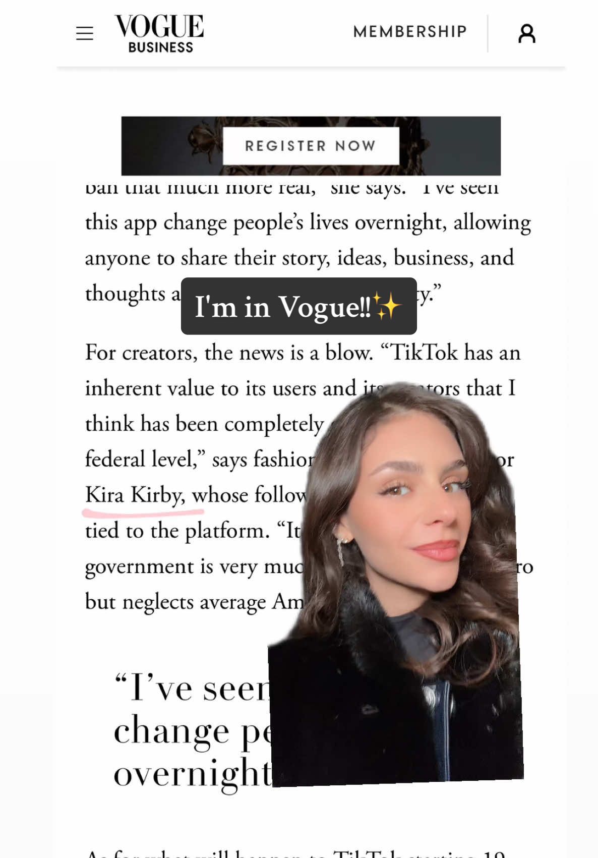 Never thought this would be how I made my Vogue debut but here we are😅 article linked in my IG (@ kirakirby) #tiktokban #hottake #voguearticle 