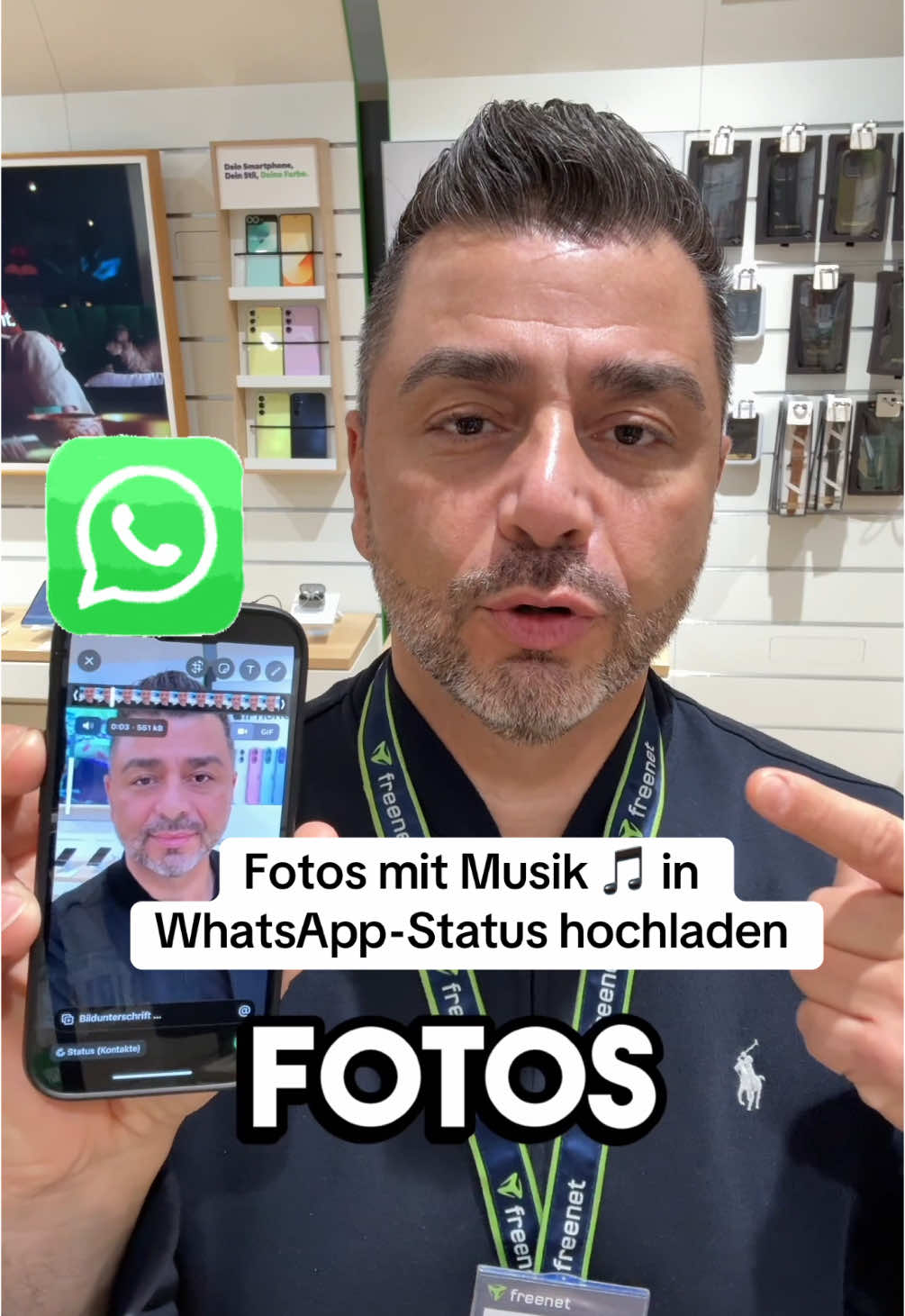 Fotos mit Musik🎵 in WhatsApp-Status hochladen - so geht's #whatsapptips #techtips #iphonetips #iphonetricks #samsungtricks #samsungtips #wusstestdu #freenet 