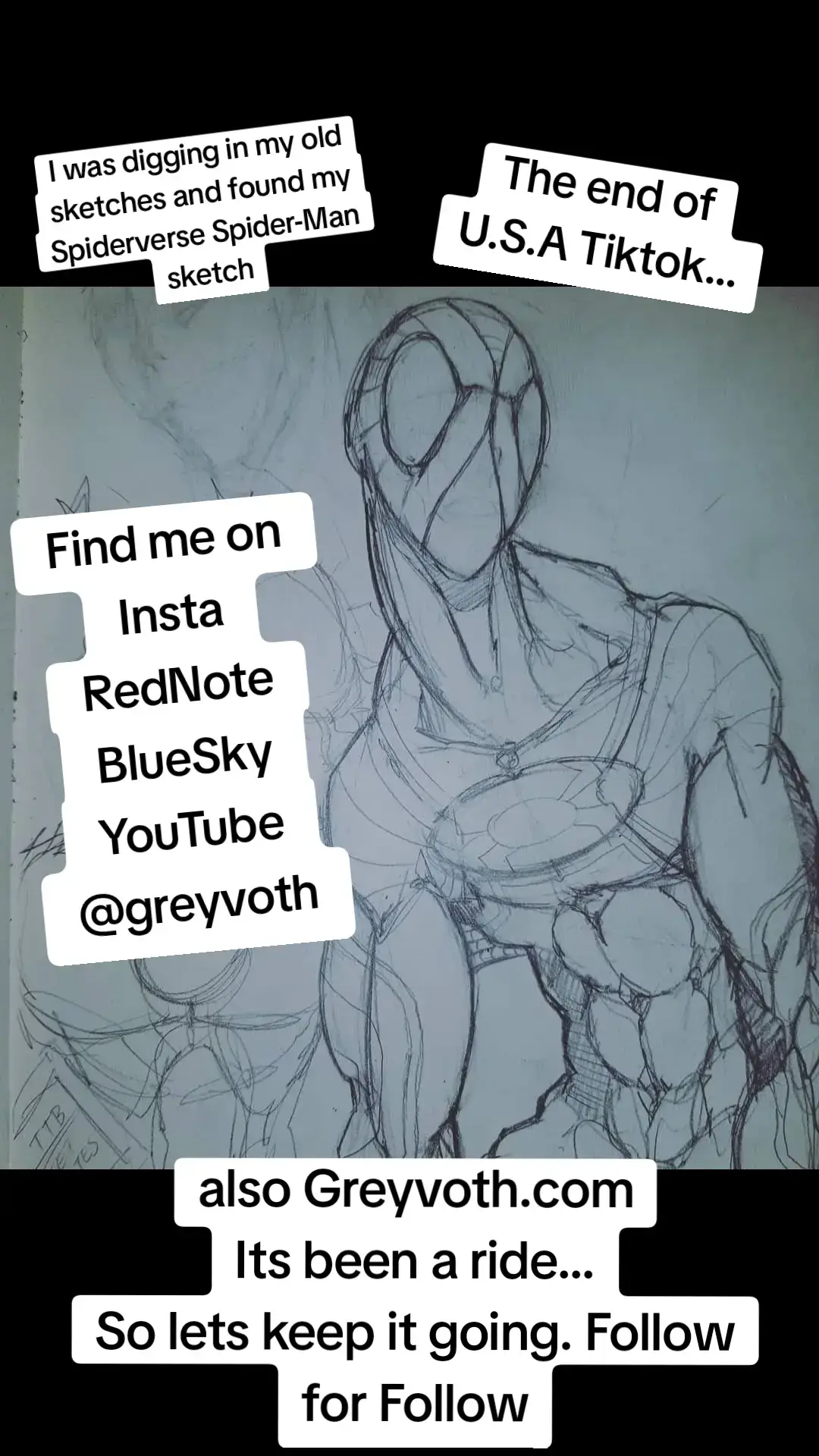 Thank you for all the support. Please follow me on #bluesky #youtube #rednote #instagram and my website greyvoth.com to keep in touch. It's been so fun going live and drawing with you I want it to continue!!! #follow #share #like #goodbyetiktok 