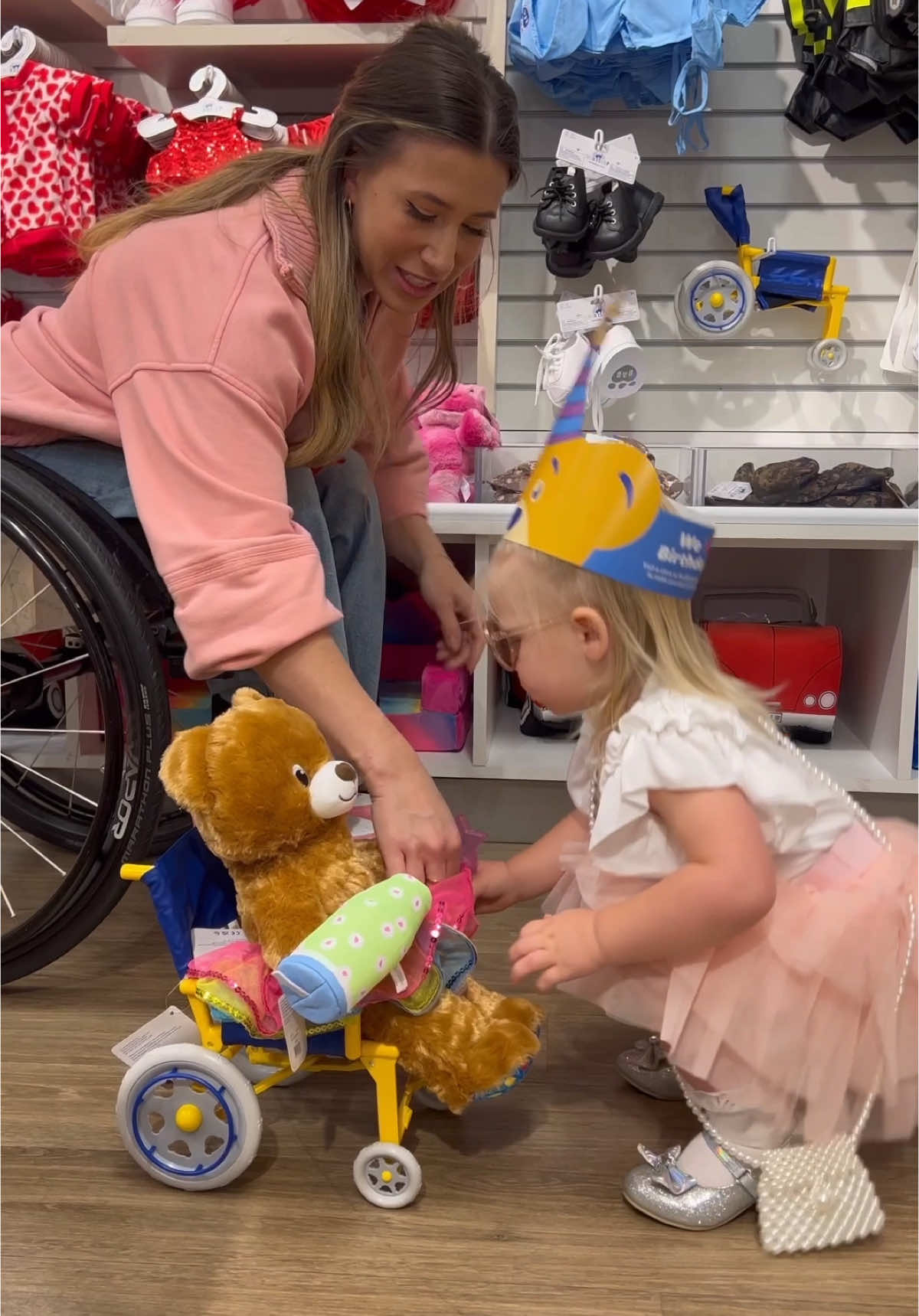 Seeing JJ get SO excited about the wheelchair at @Build-A-Bear was indescribable! The representation is truly amazing and I’m so excited for my daughter to be able to grow up in a world where companies understand how important this is. 🩷😭👩🏼‍🦽‍➡️  #momanddaughter 