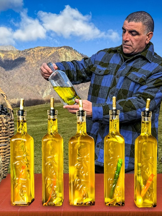 Making Extra Virgin Handmade Olive Oil! Ancient Traditional Method #cook #cooking #cookingvideo #outdoorcooking #cuisine #recipes #fyp