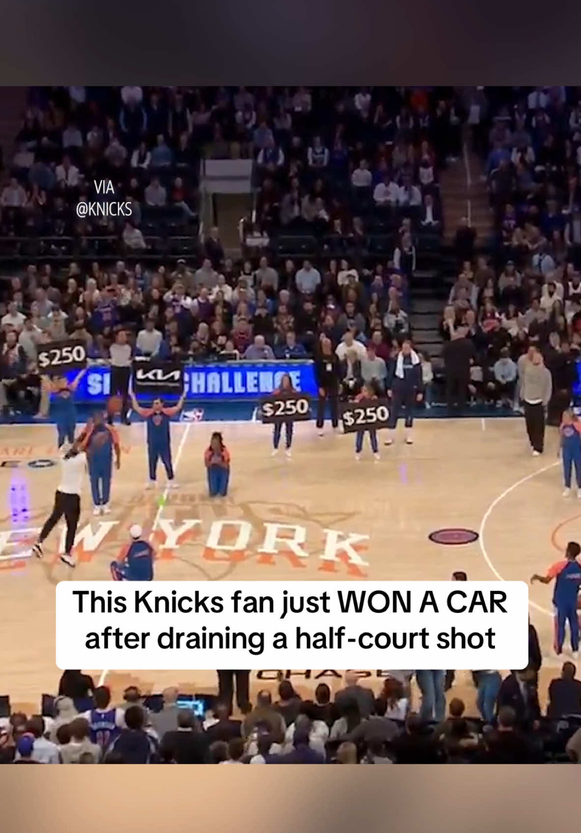 This is why you always practice your half-court shots!  (via @New York Knicks)  #newyorkknicks #nbabasketball 