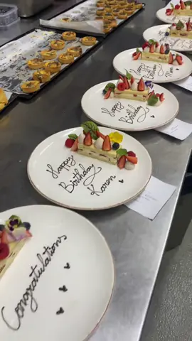 Another day with celebration plates  #pastryart #pastrychef #pastry #chocolate #chocolatewriting #birthdayplate #birthdaycake #celebrationplate 