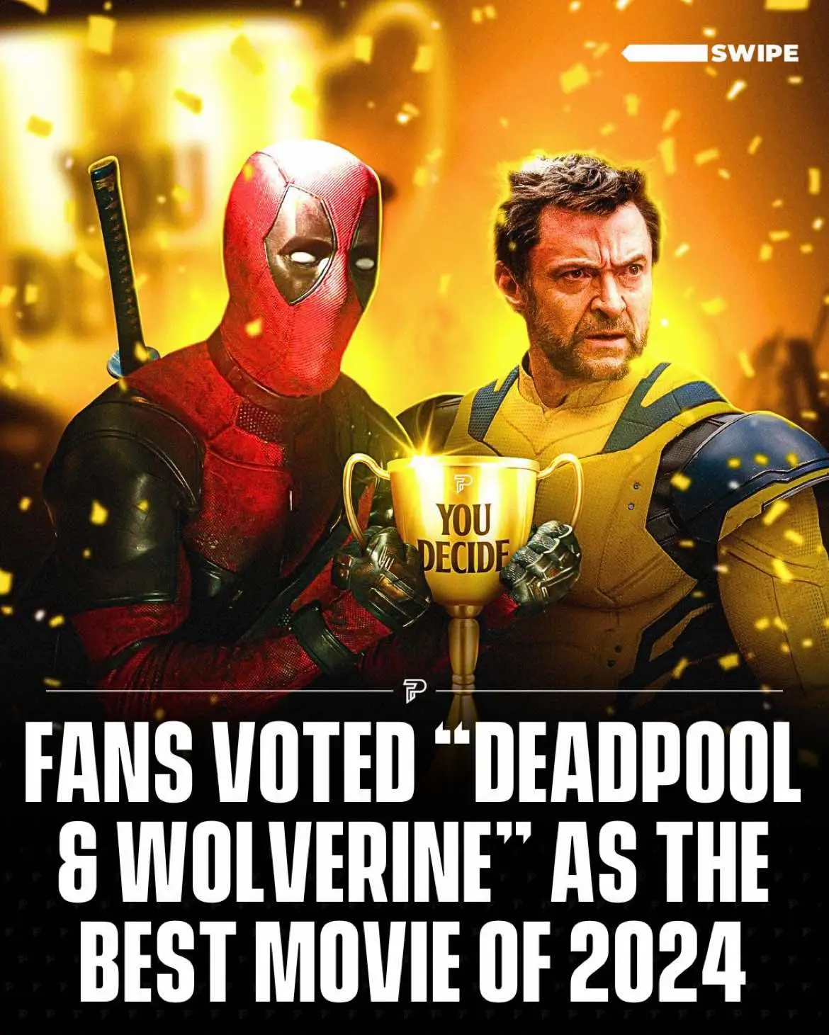 Our IG audience voted for ‘Deadpool & Wolverine’ as the “Best Movie Of 2024” in a 74% vs 26% decision over ‘Kung Fu Panda 4’ 🏆🎬 We plan on hosting more ‘You Decide’ tournaments going forward on various subjects. Let us know what subject you’d like to see next. #RoadTo17Million #Pubity 